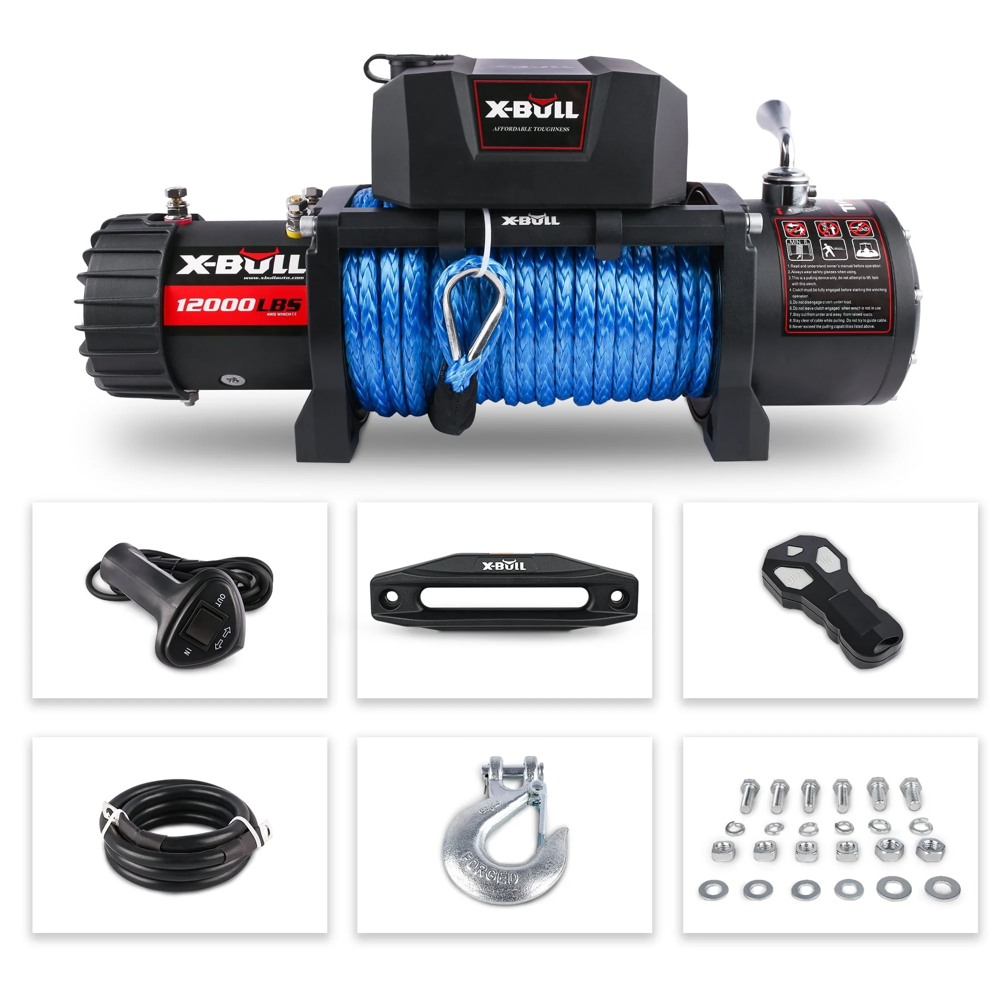 X-BULL Electric Winch 12000LB Winch Synthetic Rope 12V Truck Towing Trailer Jeep Winch 4WD With Wireless Remote Winch Cover