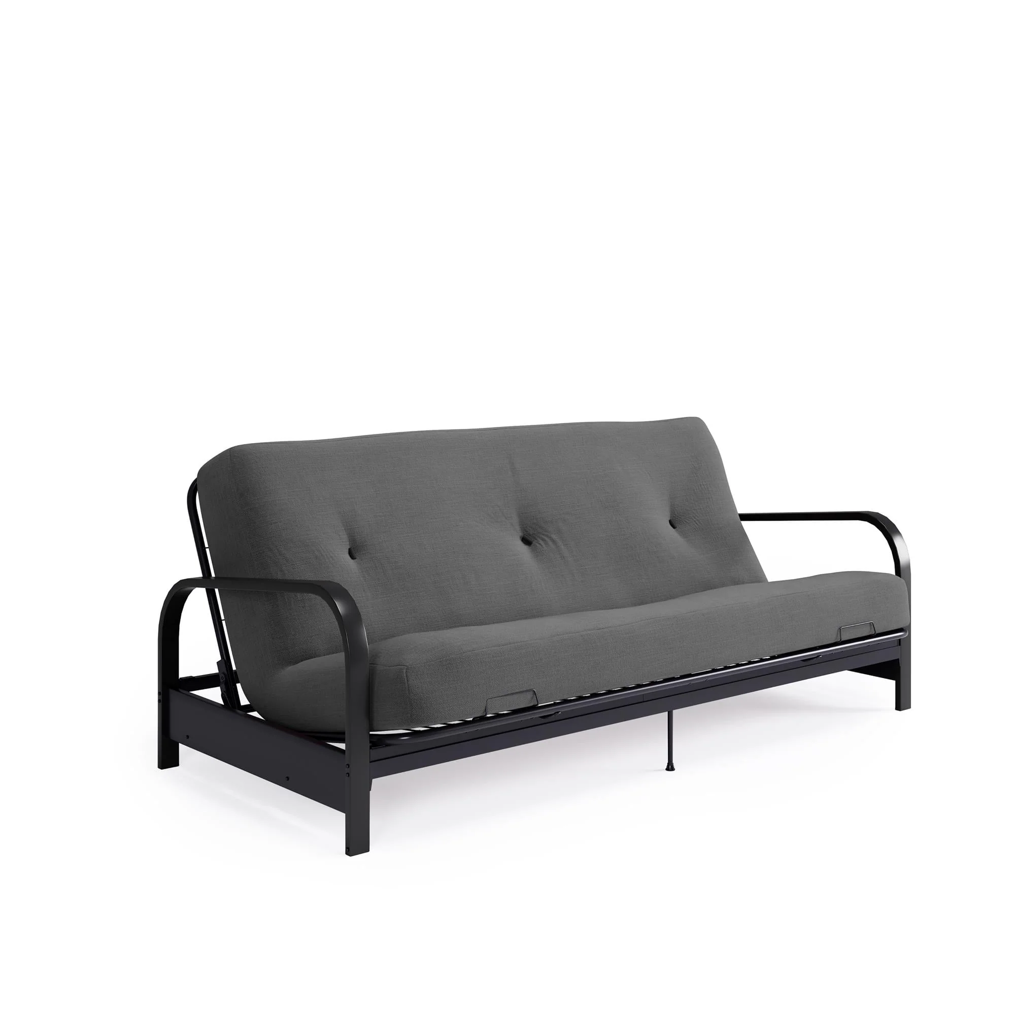 DHP Cleo Black Metal Arm Full Size Futon Frame with 6” Gray Mattress