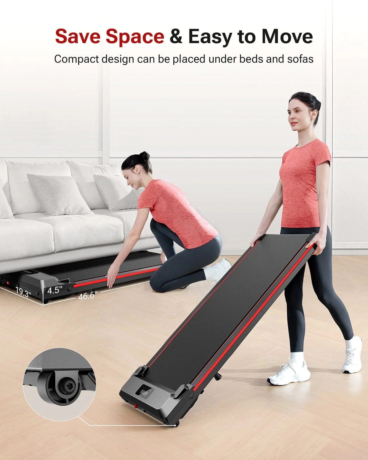 Walking Pad 2 in 1 Under Desk Treadmill with Remote Control Mini Portable Treadmill for Home Office