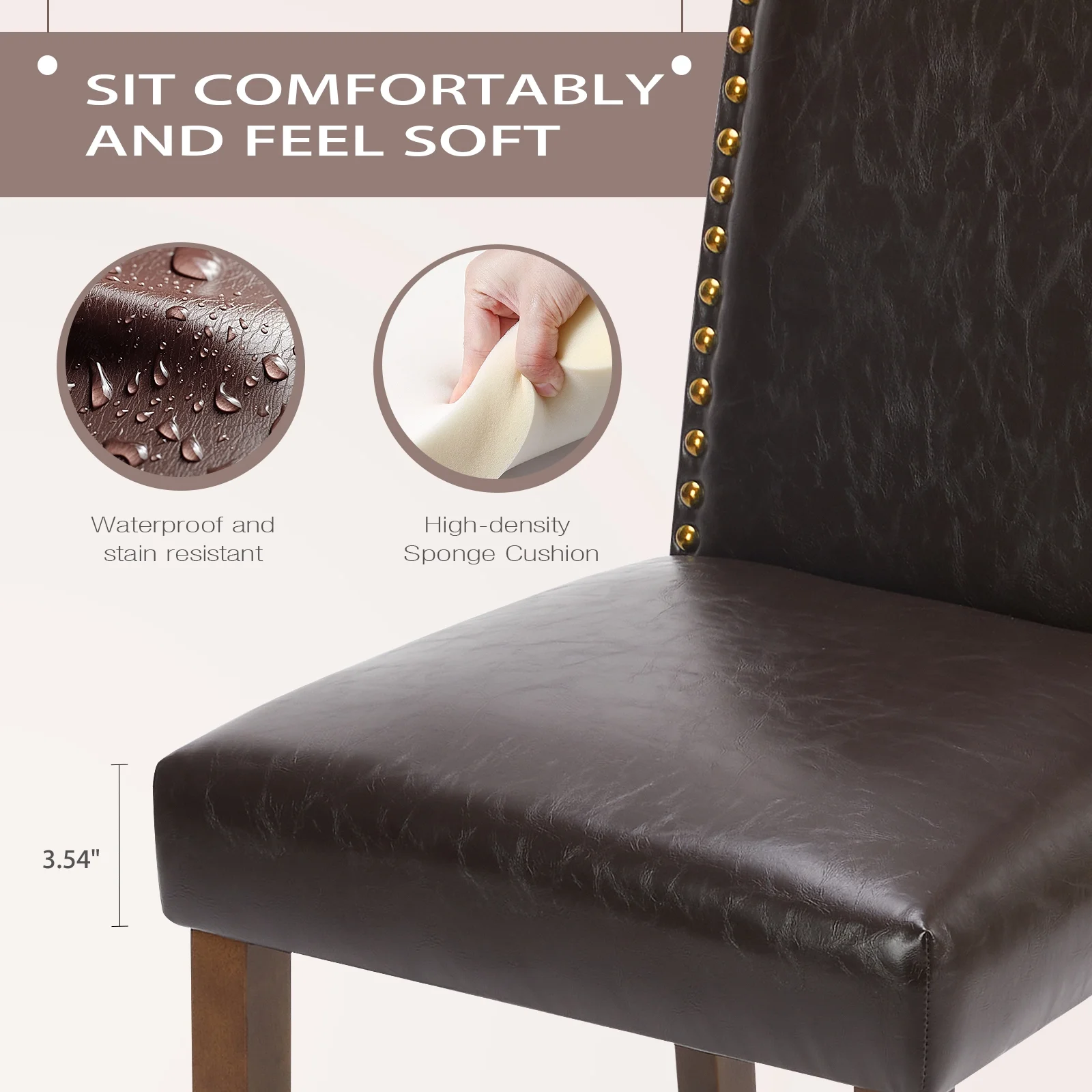 EDX Dining Chairs Set of 2, Parsons Chairs with Nailhead Trim and Wood Legs