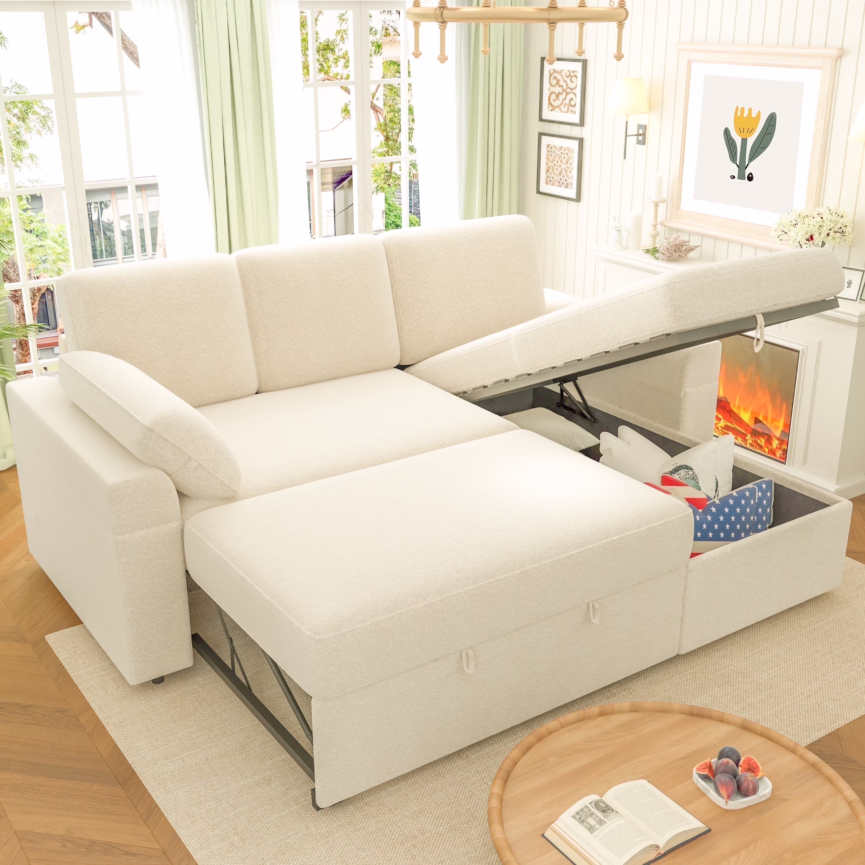 VANACC Sofa Bed, Adult Sleeper Sofa with Storage Chaise, Pull Out Couch for Bed Room, Gray Chenille