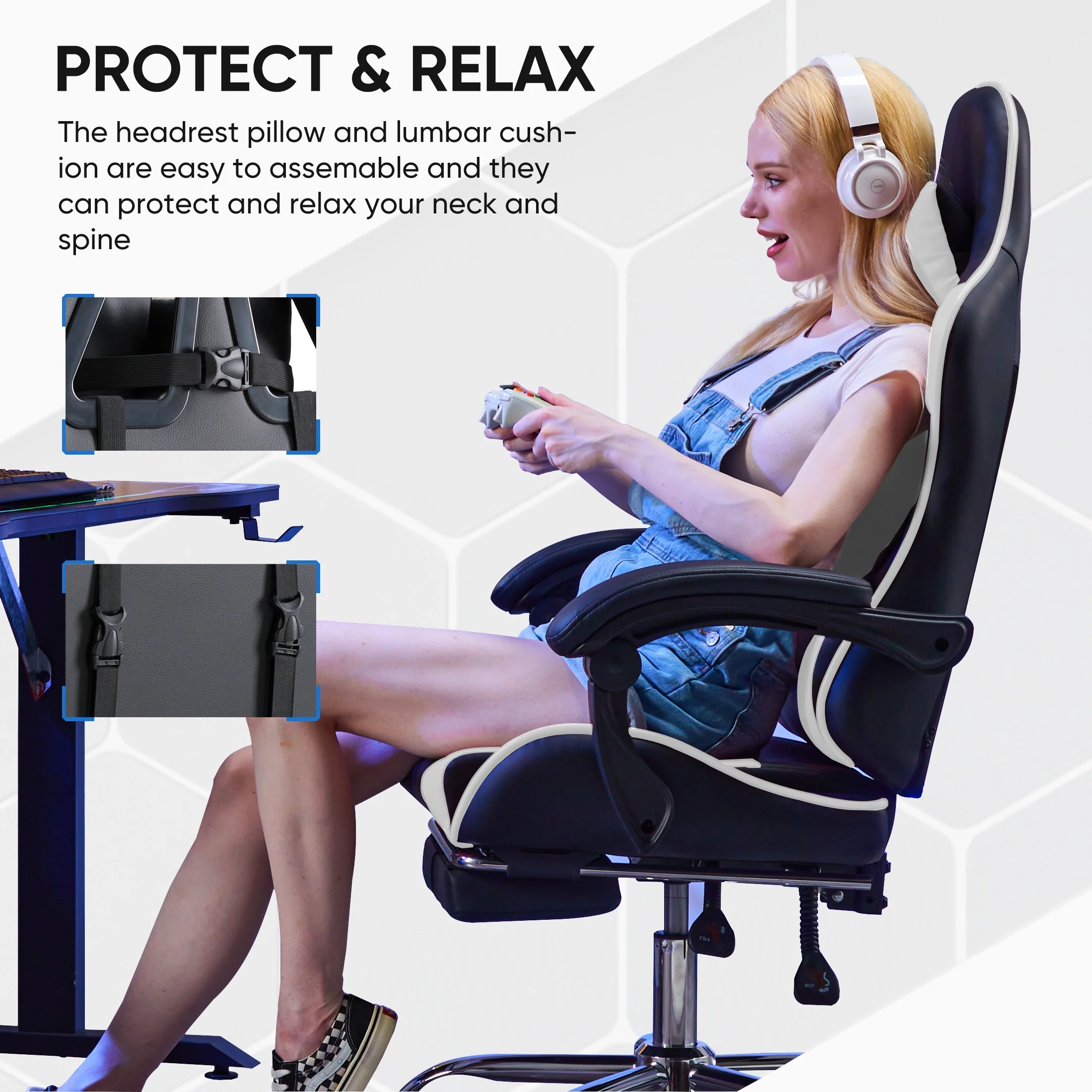 EDX Ergonomic Gaming Chair High Back Office Chair with Lumbar Support and Adjustable Armrests Swivel Racing Chair, Black and Gray
