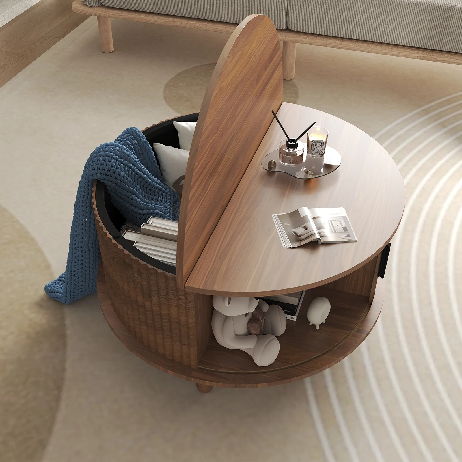 RUMLIVE Round Coffee Table with Storage, 30.7