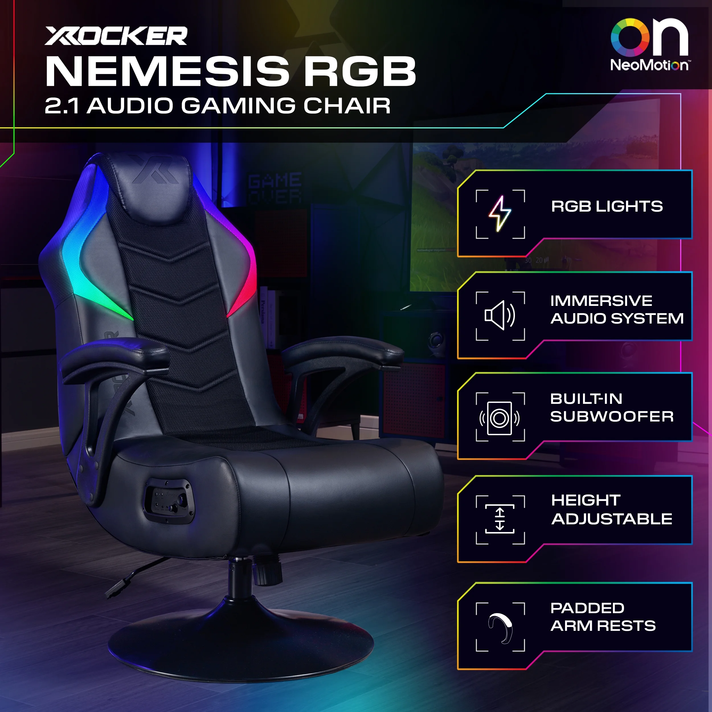 X Rocker Nemesis RGB Pedestal Gaming Chair, Black