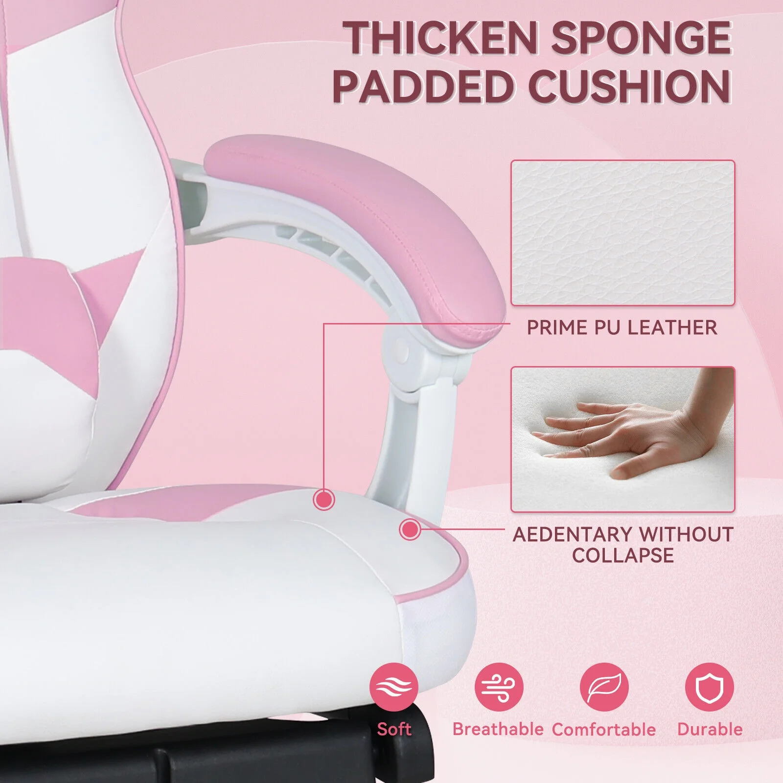 Elecwish Adjustable & Ergonomic Swivel Gaming Chair, White