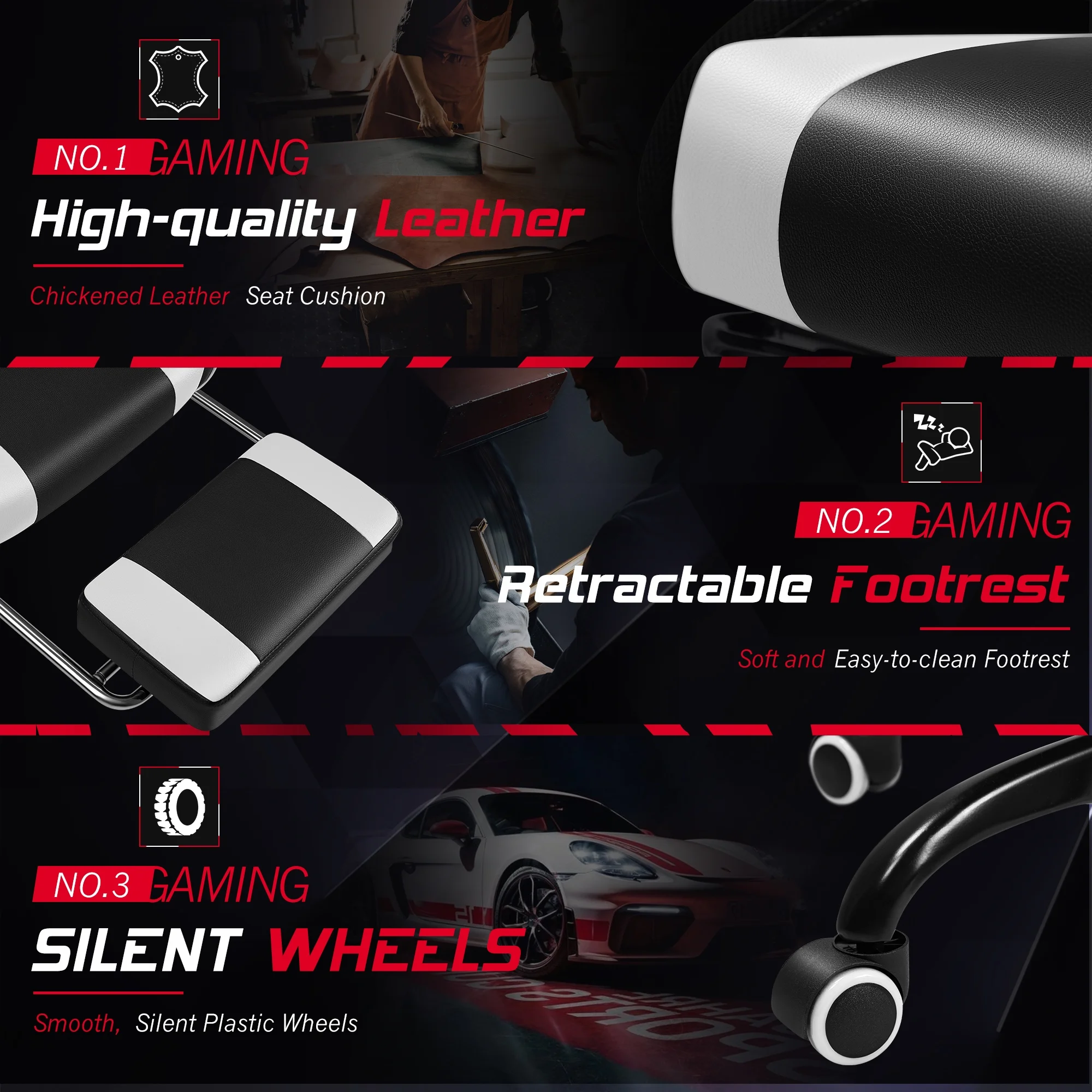 Homall RGB Gaming Chair with Massage and LED Lights Ergonomic Computer Chair with Footrest & Adjustable Lumbar Support, White