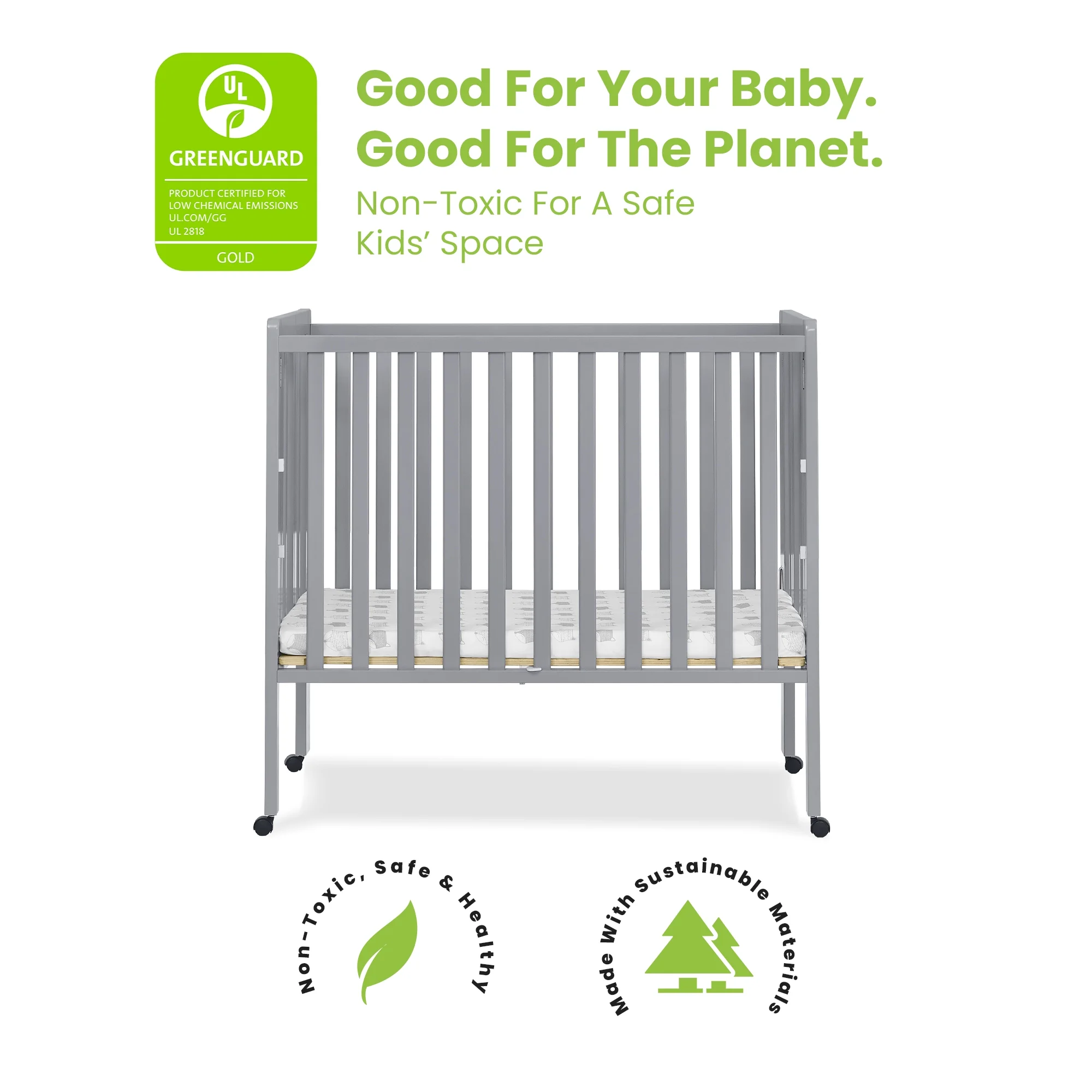 Delta Children Lee Portable Folding Mini Crib with 1.5-Inch Mattress - Greenguard Gold Certified, Bianca White