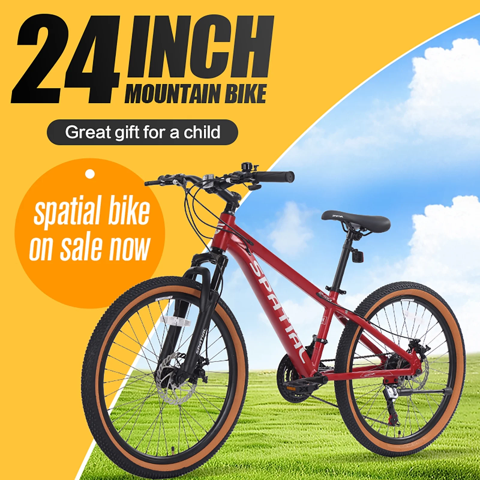 SPATIAL 24 inch Mountain Bicycle for Teenagers,21-Speed Gears MTB Mountain Bikes,Aluminum Frame Dual Disc Brakes