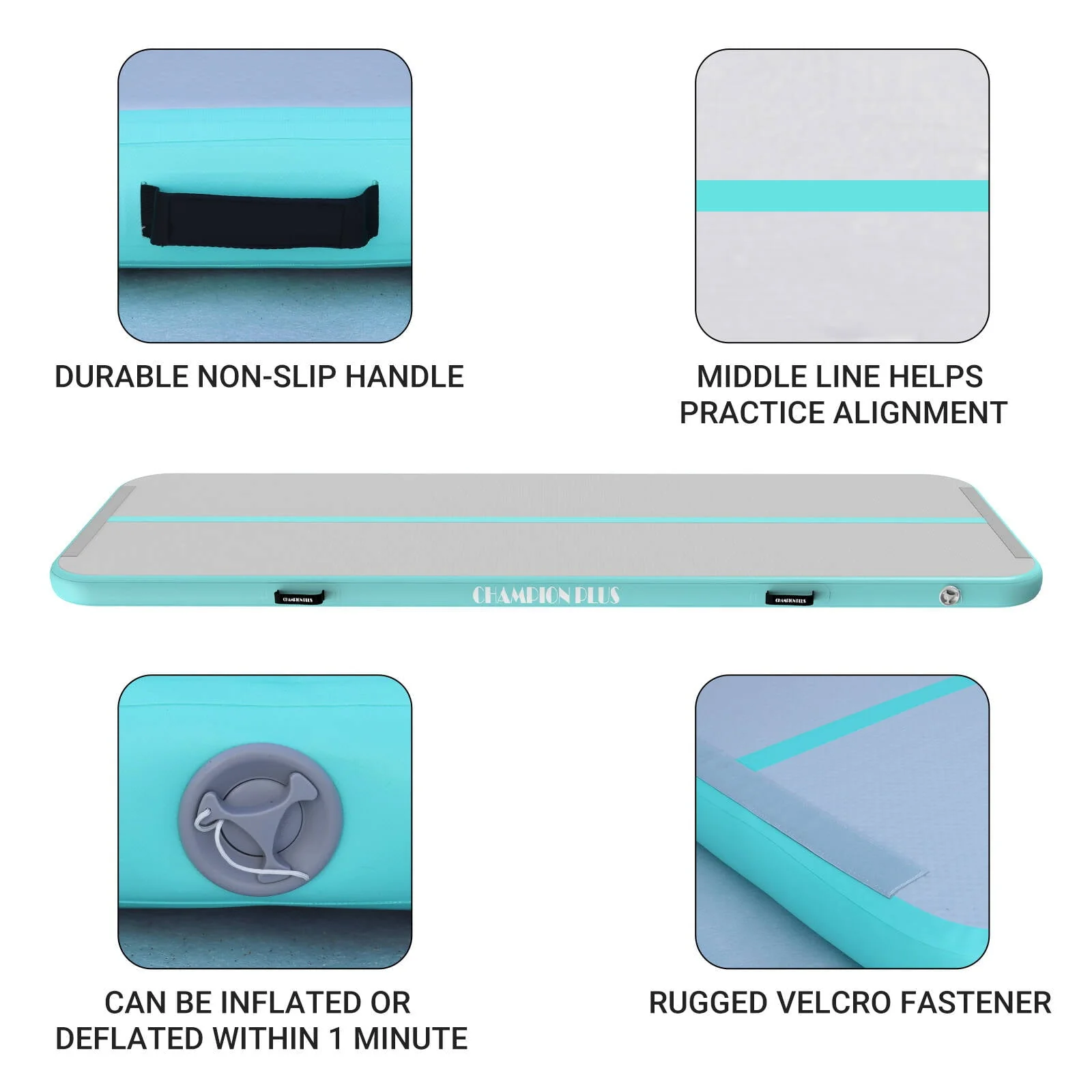 CHAMPIONPLUS Air Track 10ft 13ft 16ft 20ft Inflatable Air Tumble Track Gymnastics Tumbling Mat 4in 8in Thick Mats for Home Use/Training/Cheerleading/Water/Yoga Electric Air Pump, Mint Green 10ft 4in