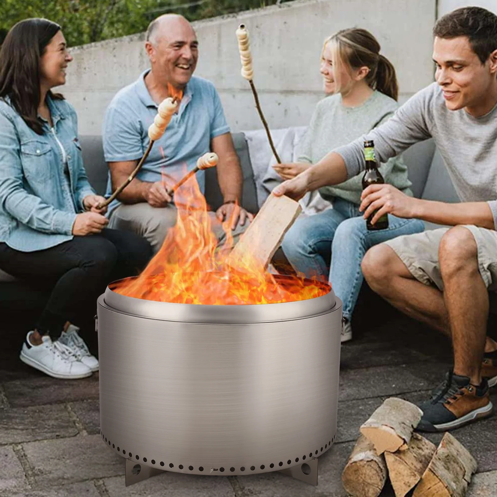 27 Inch Smokeless Fire Pit for Outdoor Wood Burning, Portable Stainless Steel Camping Stove with Stand, Unique Removable Ash Pan Design, H: 11.5 in, 26.9 lbs - Ideal for Camping