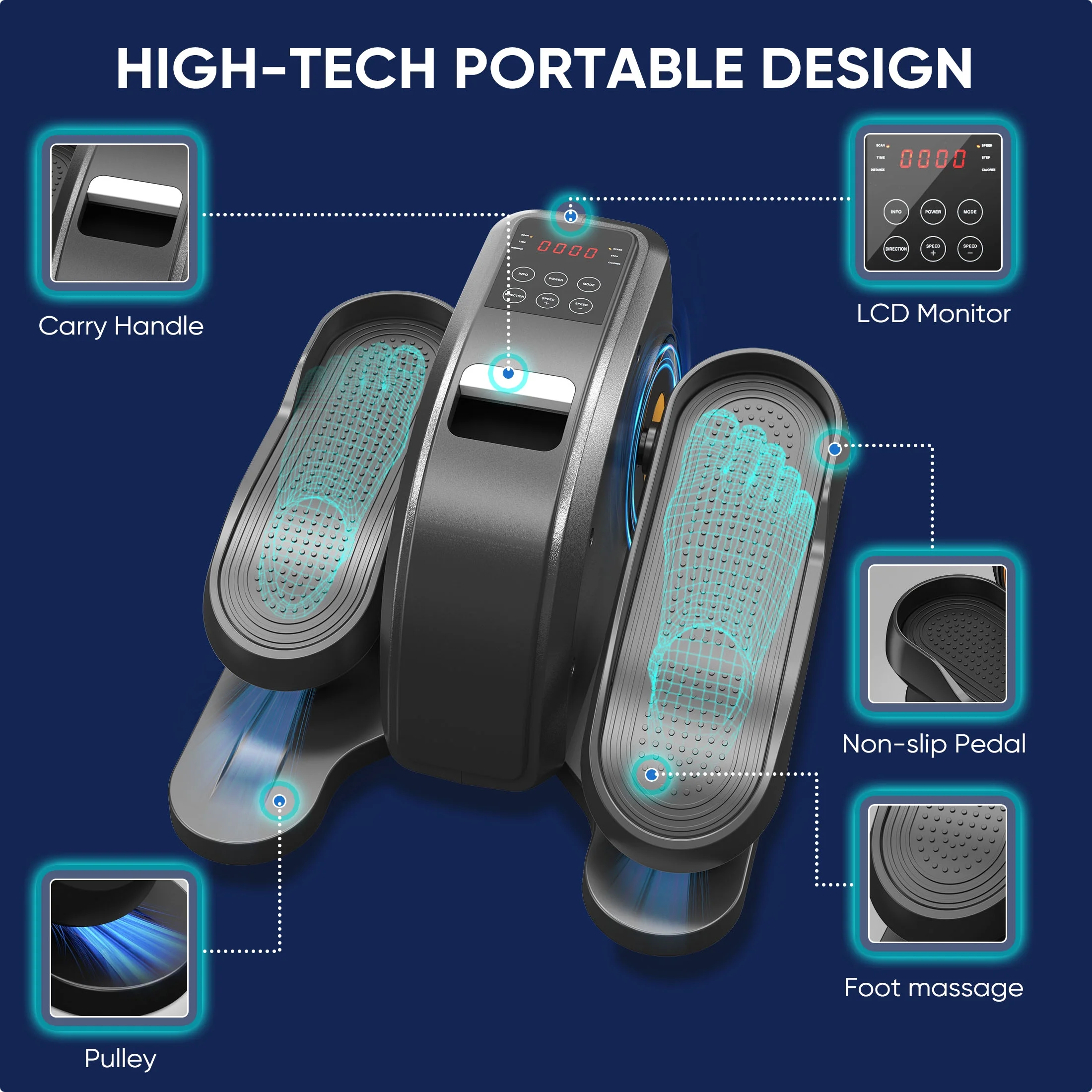 edx Under-Desk Elliptical Machine �?Compact, Quiet & Portable Pedal Exerciser with Adjustable Speed, LED Display, Ideal Mini Elliptical for Home or Office Workout