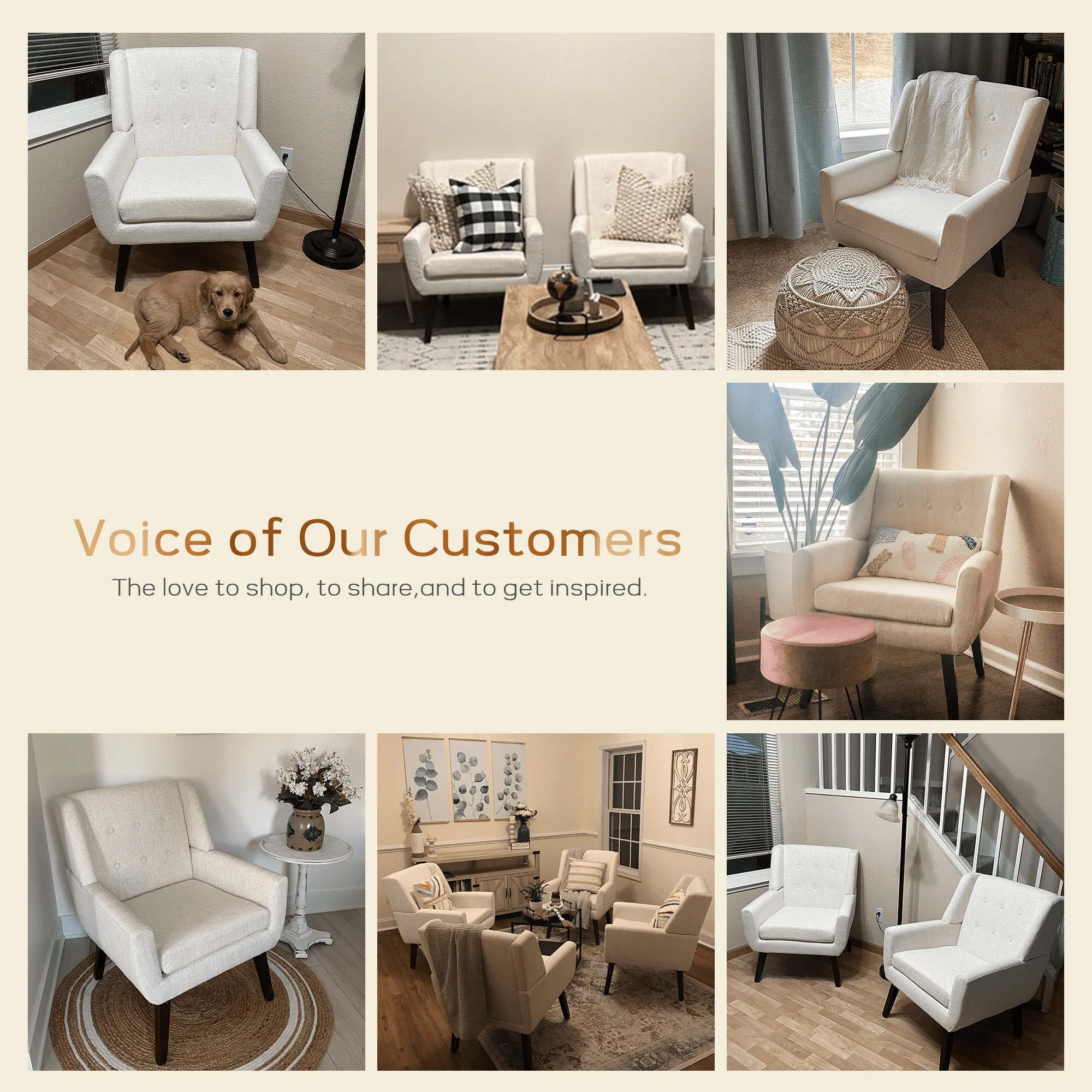 HUIMO  Accent Chair, Button-Tufted Upholstered  Living Room Chairs,  Mid Century Modern Comfy Reading Chairs for Bedroom, Living Room, Beige