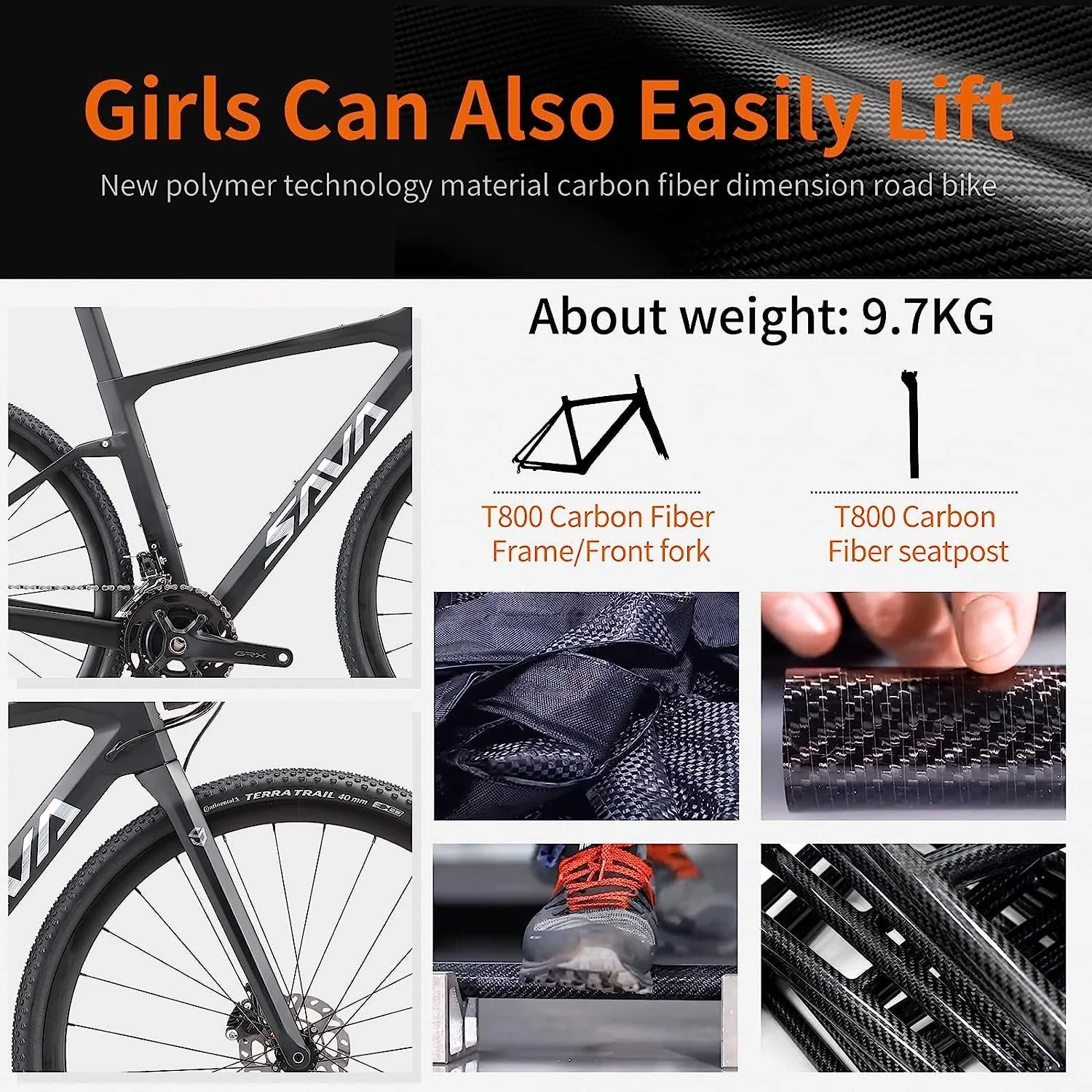 SAVADECK Carbon Gravel Road Bike,T800 Carbon Gravel Dis Brake Bicycle with Professional Adventure Shimano GRX400 20 Speed Groupset and Extra Wide Tires 700CX40C for Various Road.