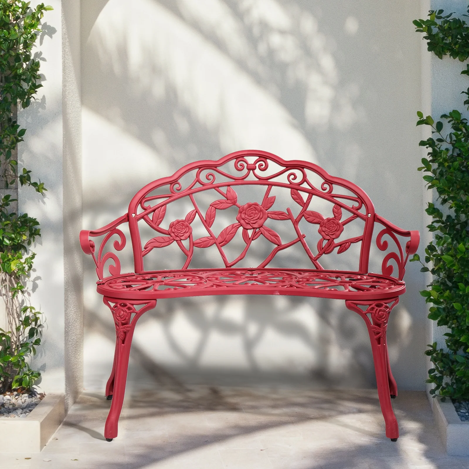 Ktaxon Outdoor Patio Park Garden Bench Courtyard Leisure Rose Cast Aluminum, Outdoor Loveset, Bronze