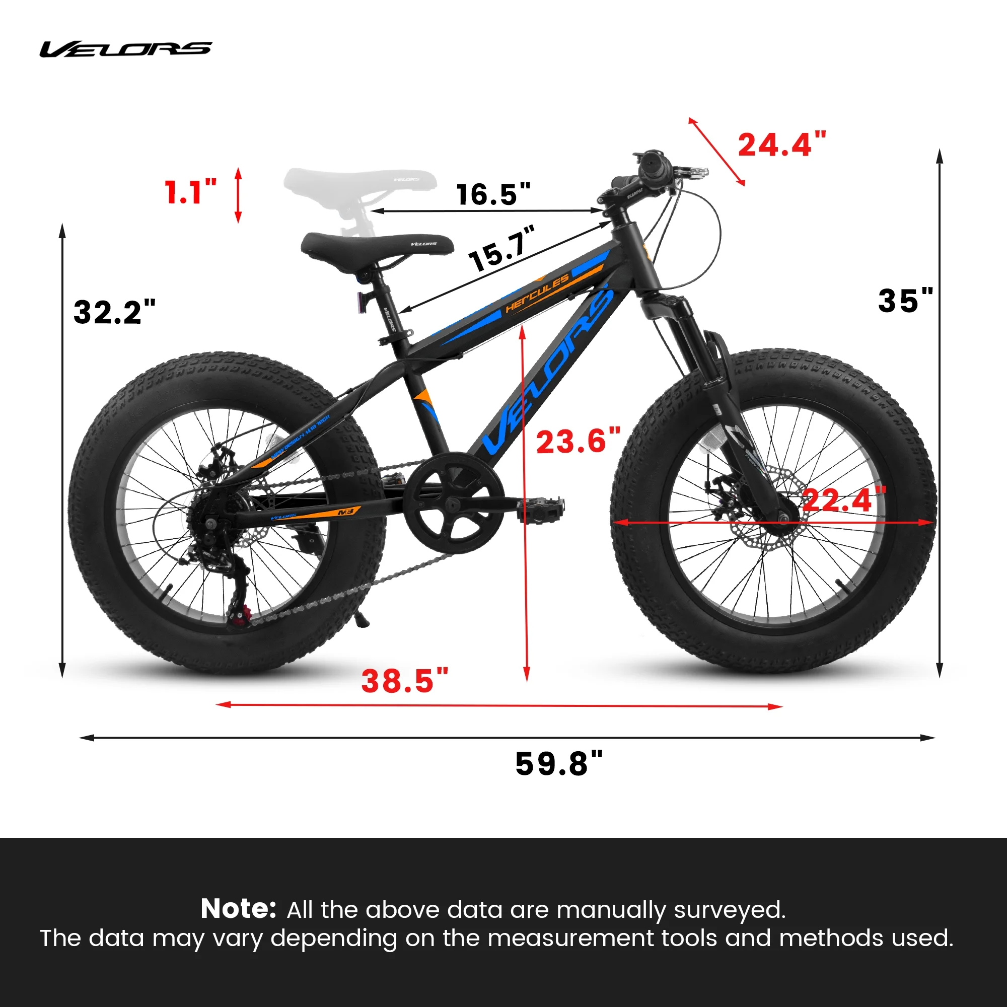 V20235 20 Inch Fat Tire Bike Adult 7 Speed Mountain Bike, Dual Disc Brakes, High Carbon Steel Frame, Front Suspension, Mountain Buggy, City Commuter City Bike, Fat Tire Bike