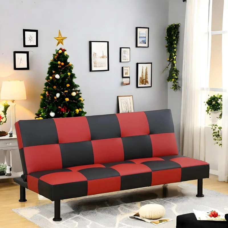 Couches for Living Room Upholstered Convertible Folding Futon Sofa Bed Modern Small Faux Leather Sleeper Sofa Love Seat for Bedroom, Apartment, Black