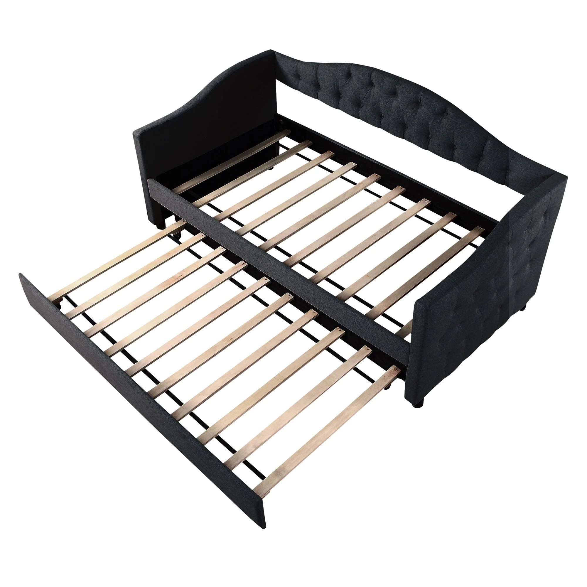 Euroco Upholstery Twin Size Daybed, Wood Tufted Daybed with Trundle for Kids Room, No Box Spring Needed, Dark Gray