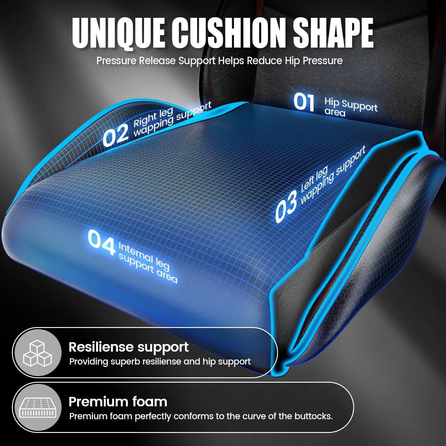 Bigzzia Gaming Chair Office Chair, Ergonomic Game Chair with Height Adjustable Headrest and Lumbar Support for Adults Teens, Black & White