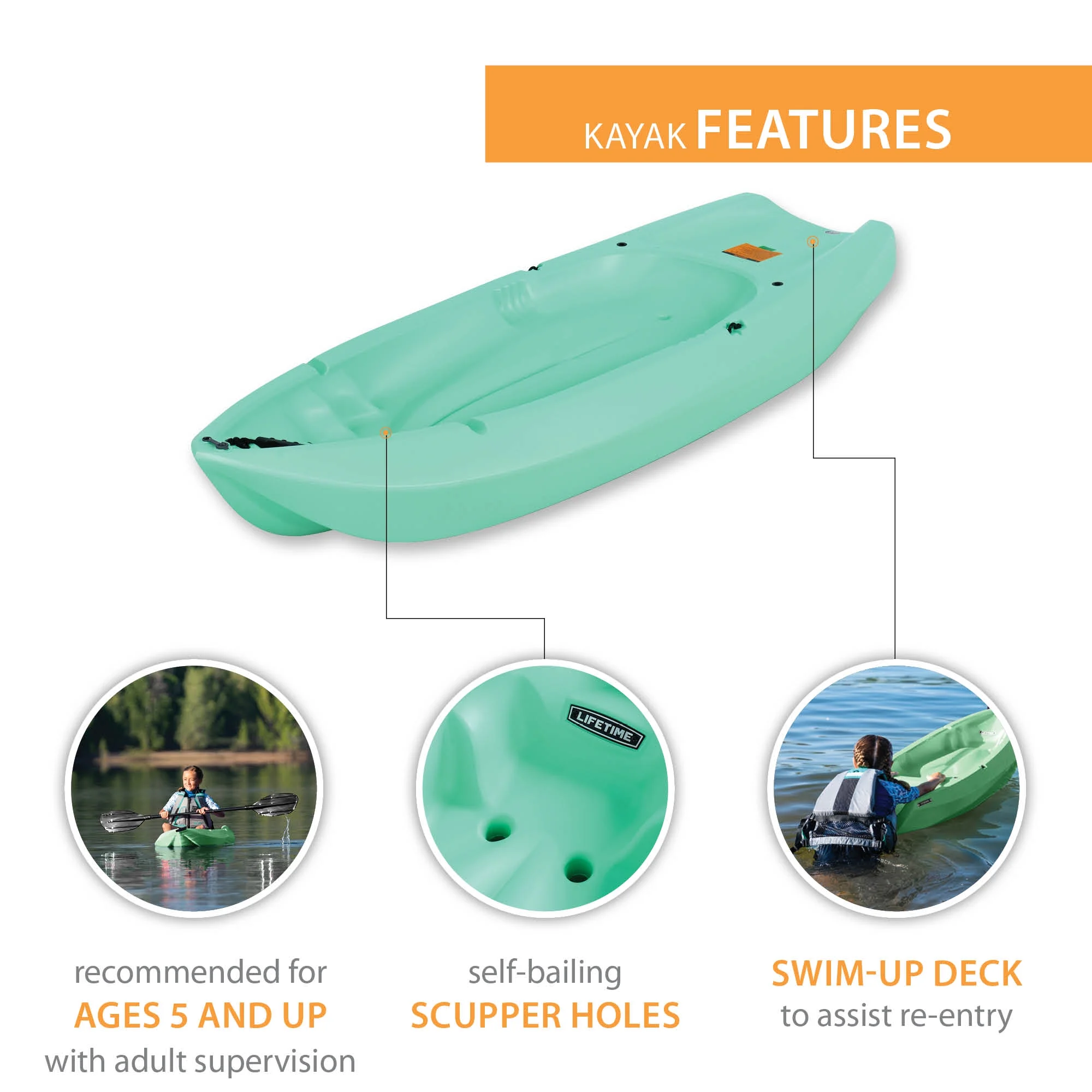 Lifetime Wave 6 ft Youth Kayak, Fire Red (91401)