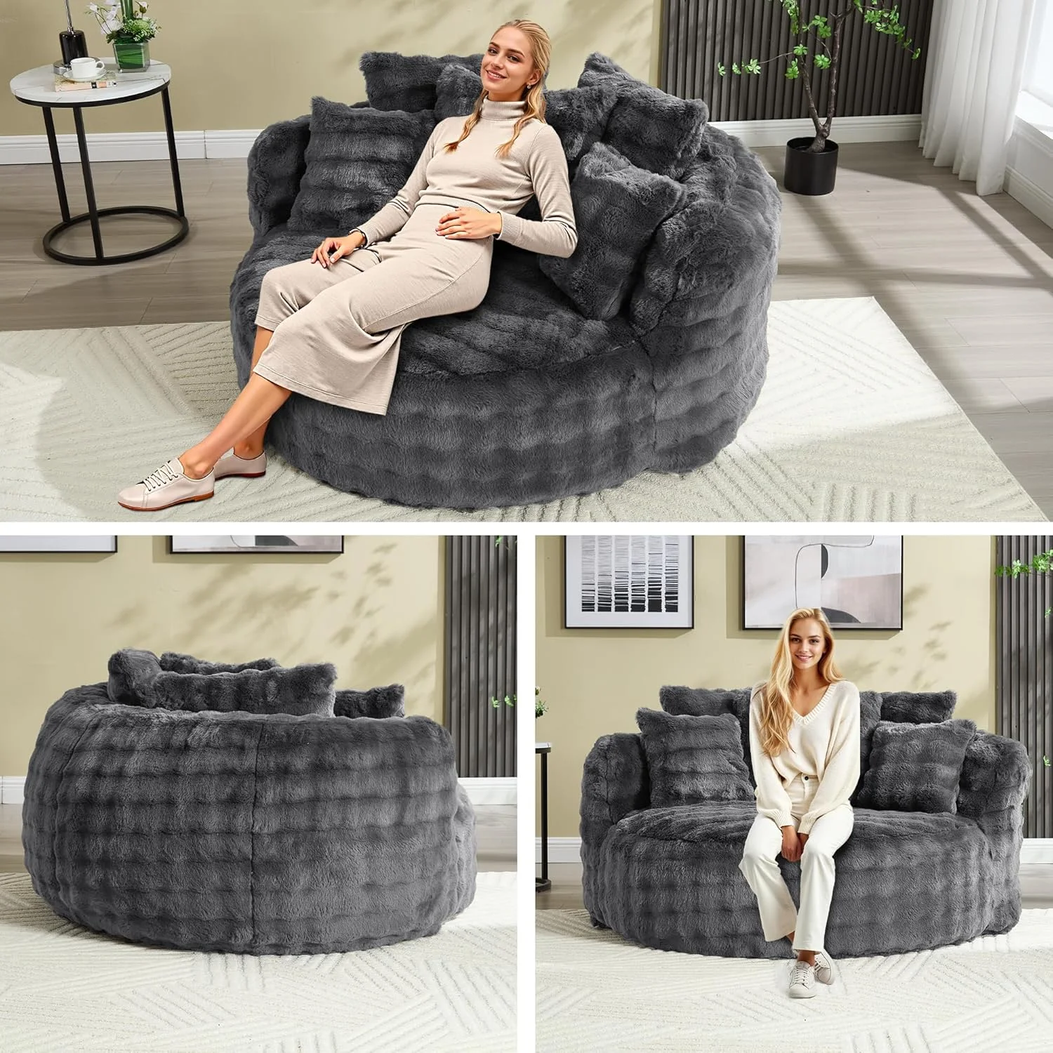 Wiilayok 58'' Oversized Chaise Lounge Chair Indoor,Thickened Backrest Sleeper Sofa Couch with Soft Pillows for Living Room, Gray