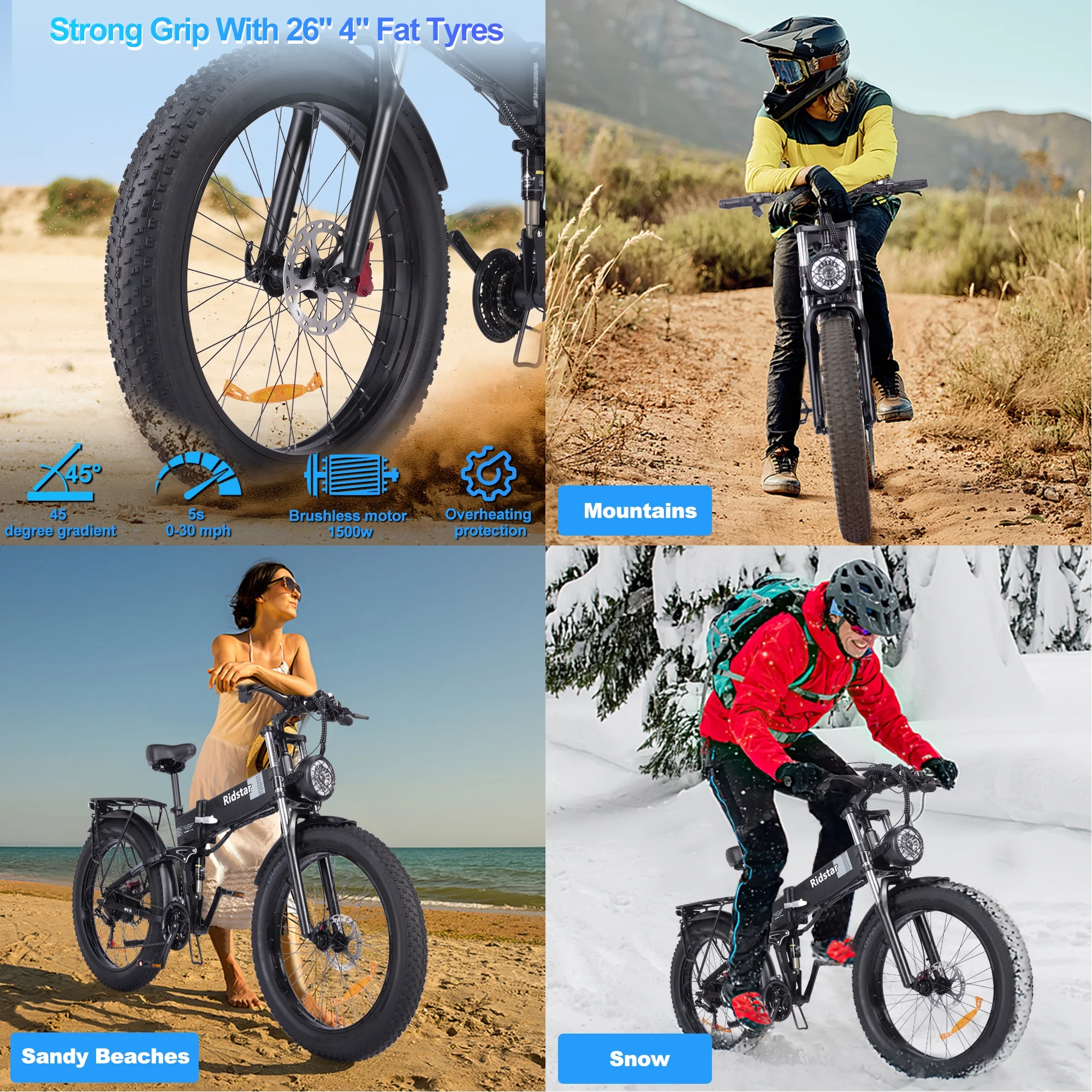 Dual Motor PEAK 3000W Electric Bike for Adults,31mph 48V 23Ah Electric Bicycle,26