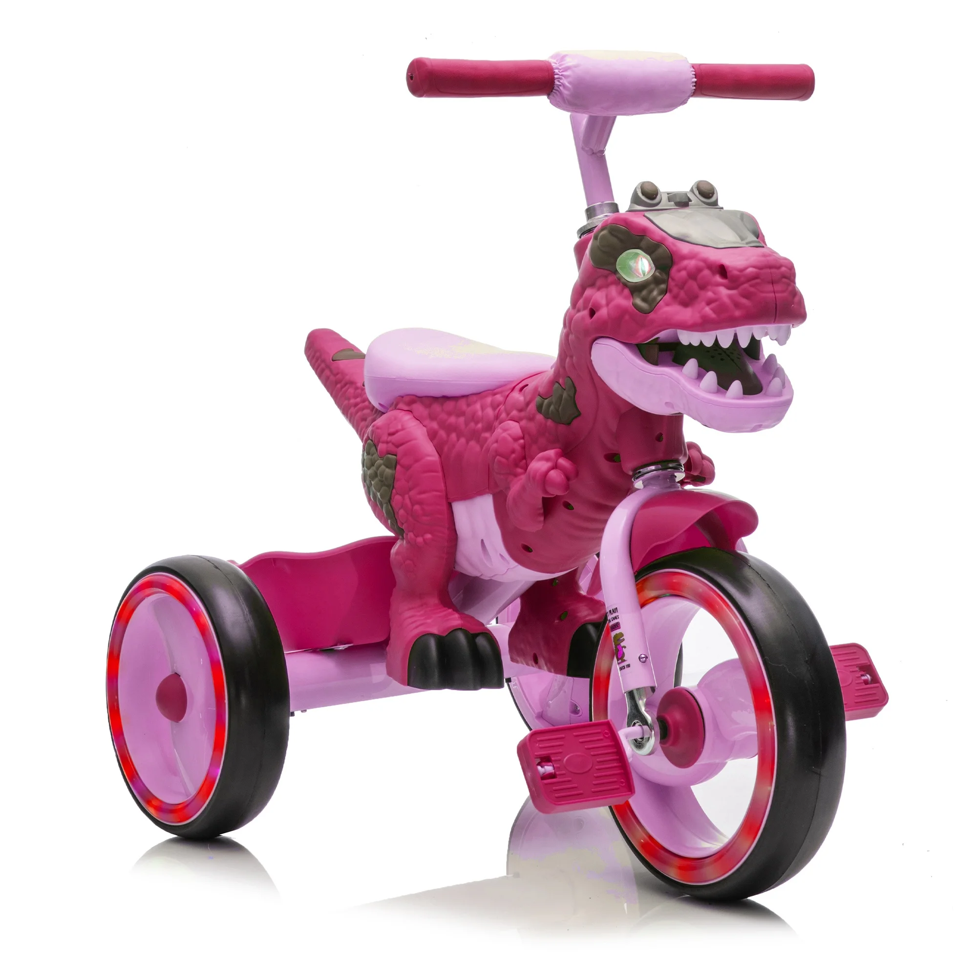 Xuanlur Kids Ride on Dinosaur Tricycle, Toddlers Kid Trike with Wide Flash Wheels, Anti-Slip Pedals, Rear Basket, Music & LED Lights, Toddler Bike Toys Gift for 3-6 Year Old Boys & Girls (Green)