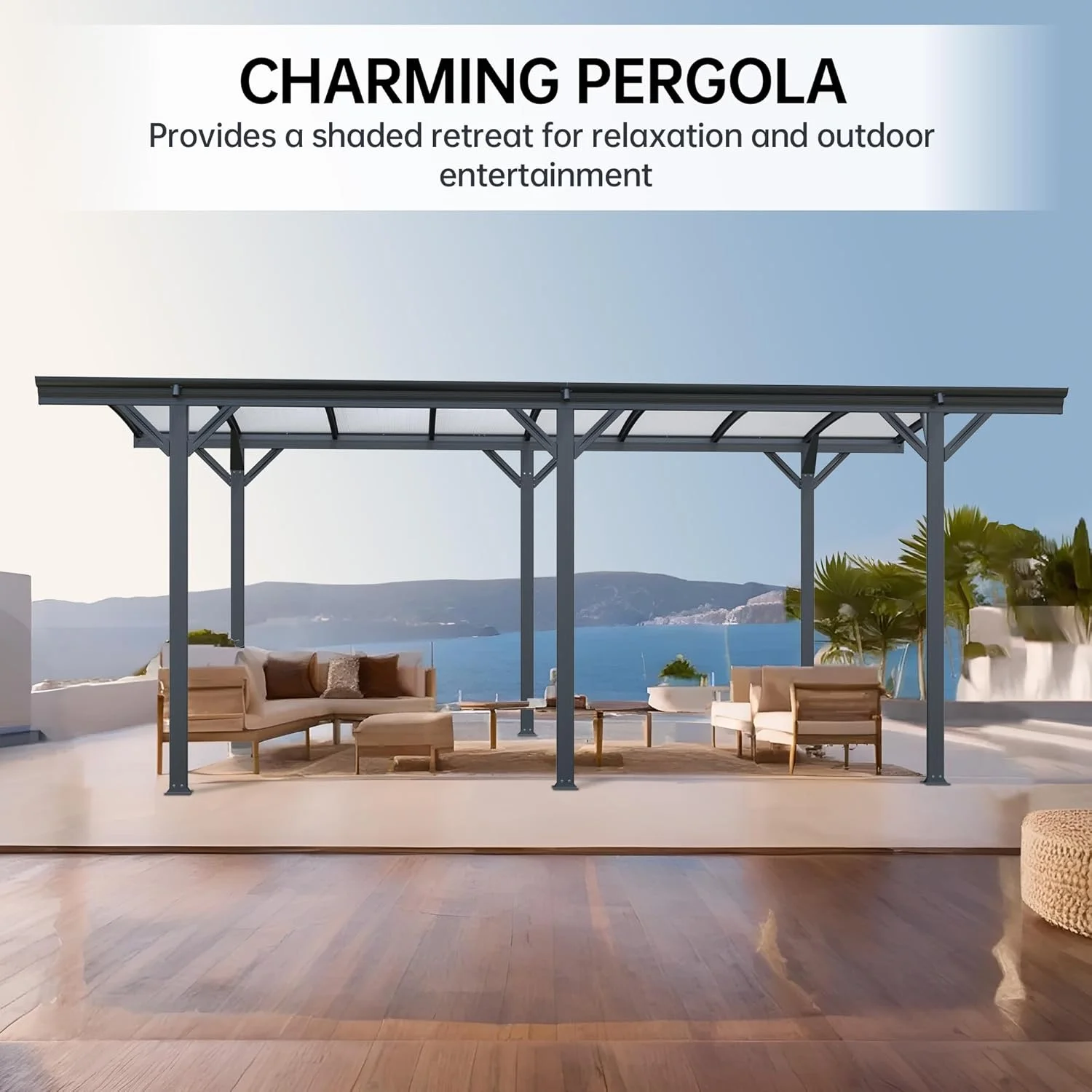 JINSEED 10 x 16ft Metal Carport with Heavy Duty Metal Frame & Pitched-Roof Polycarbonate Panel Canopy, Multi-Purpose Shelter for Car, Truck, SUV, Tractor, and Boat,Gray