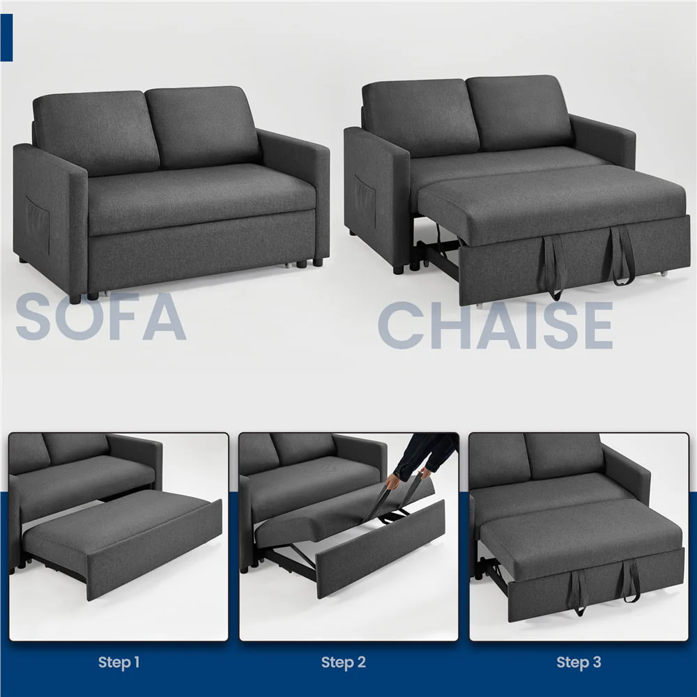 Topeakmart Convertible Sofa Bed Sleeper Sofa Trundle Loveseat with Pull-out Trundle Bed, Dark Gray