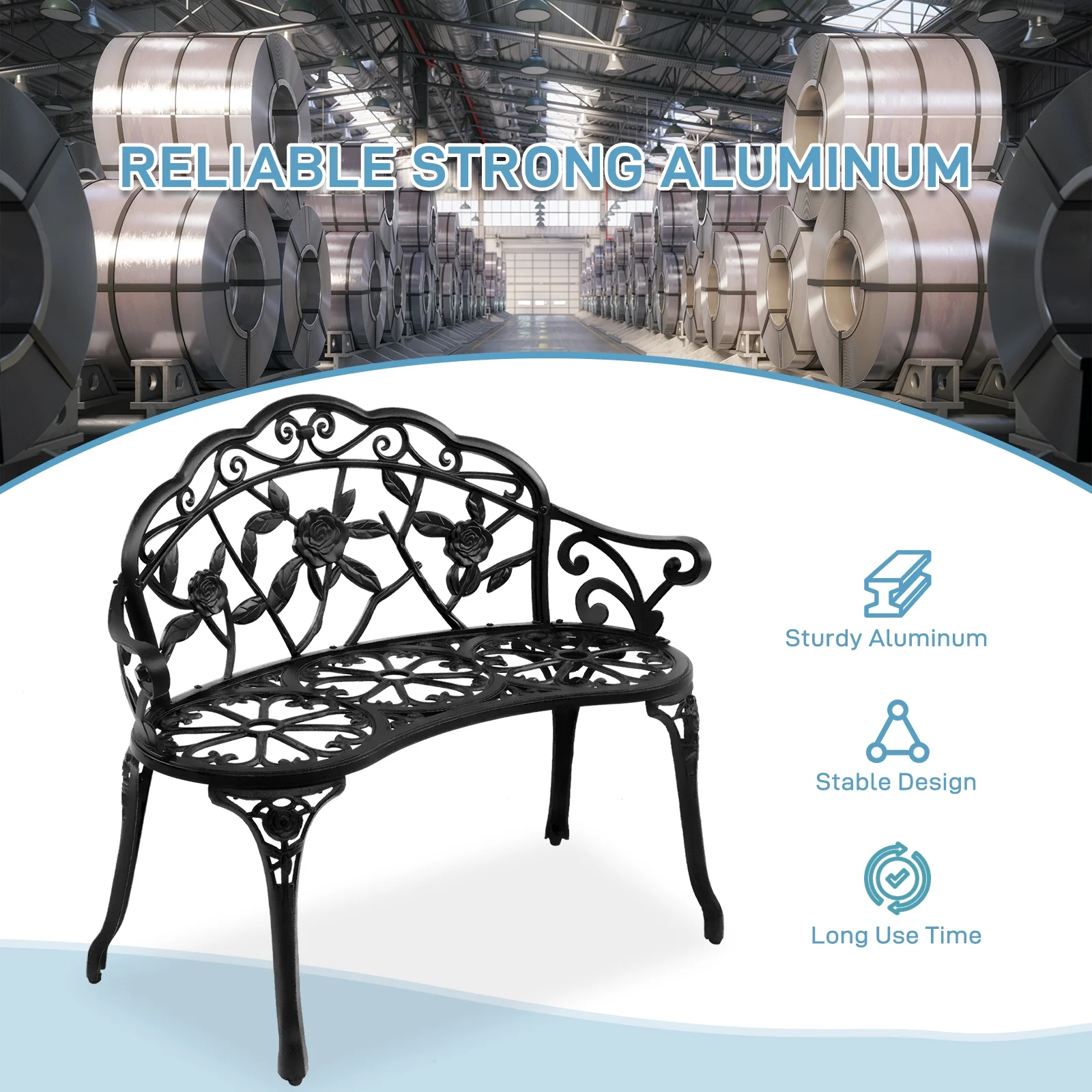 Ktaxon Outdoor Patio Park Garden Bench Courtyard Leisure Rose Cast Aluminum, Outdoor Loveset, Bronze