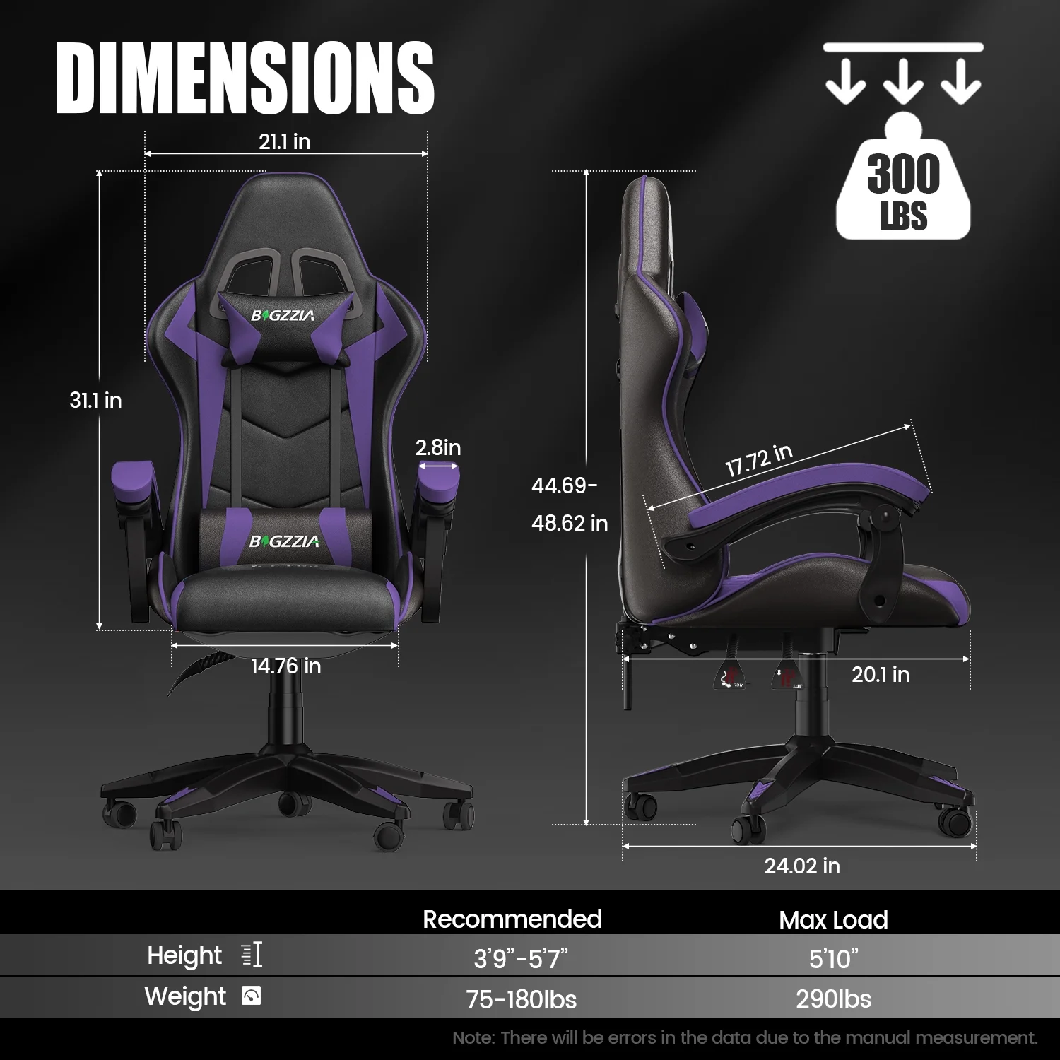 Bigzzia Gaming Chair Office Chair, Ergonomic Game Chair with Height Adjustable Headrest and Lumbar Support for Adults Teens, Black & White