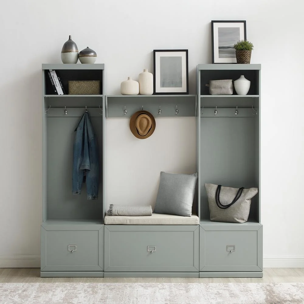 Crosley Furniture Harper 4Pc Entryway Set White - Bench, Shelf, & 2 Hall Trees