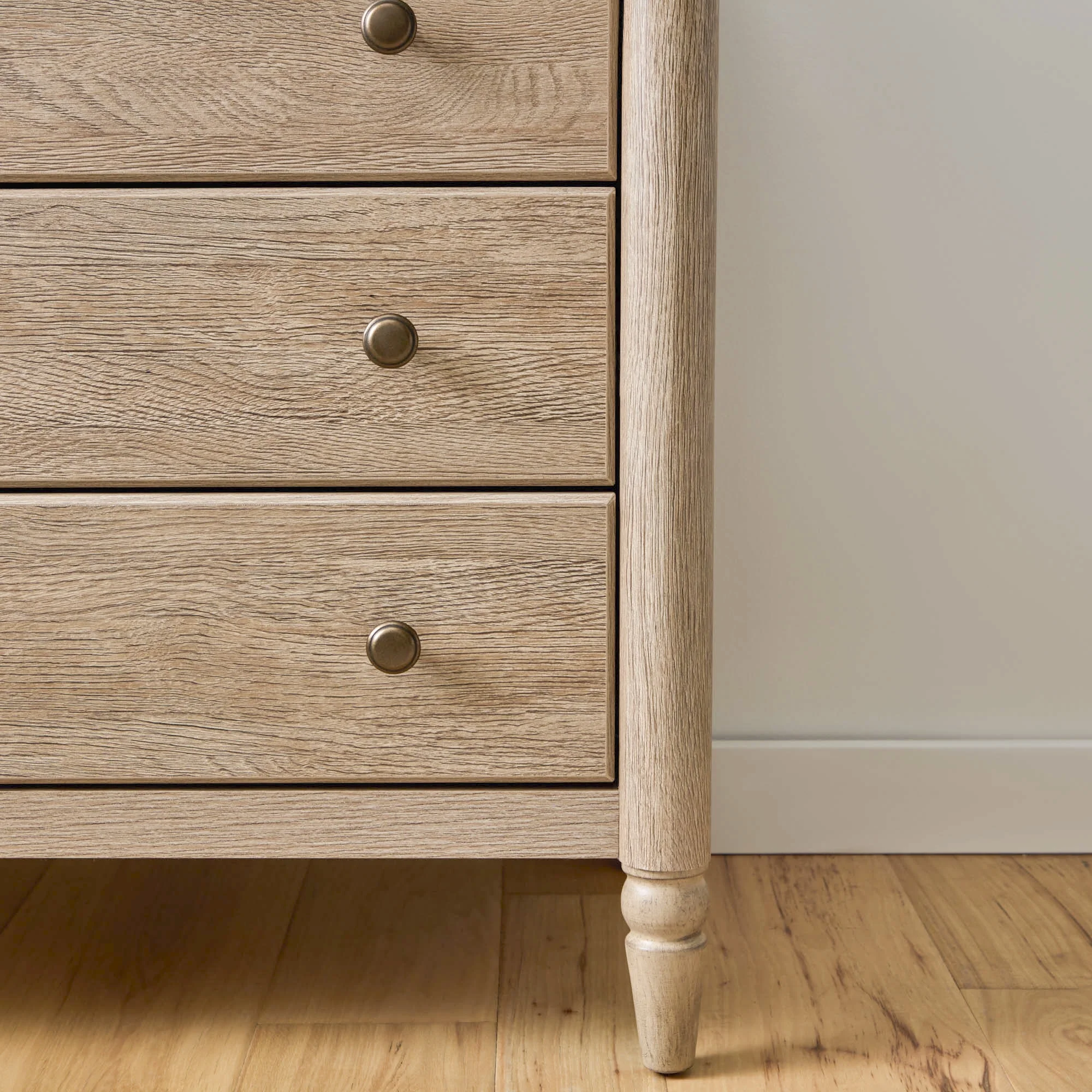 My Texas House Monroe 3 Drawer Nightstand with USB, Brushed Oak Finish