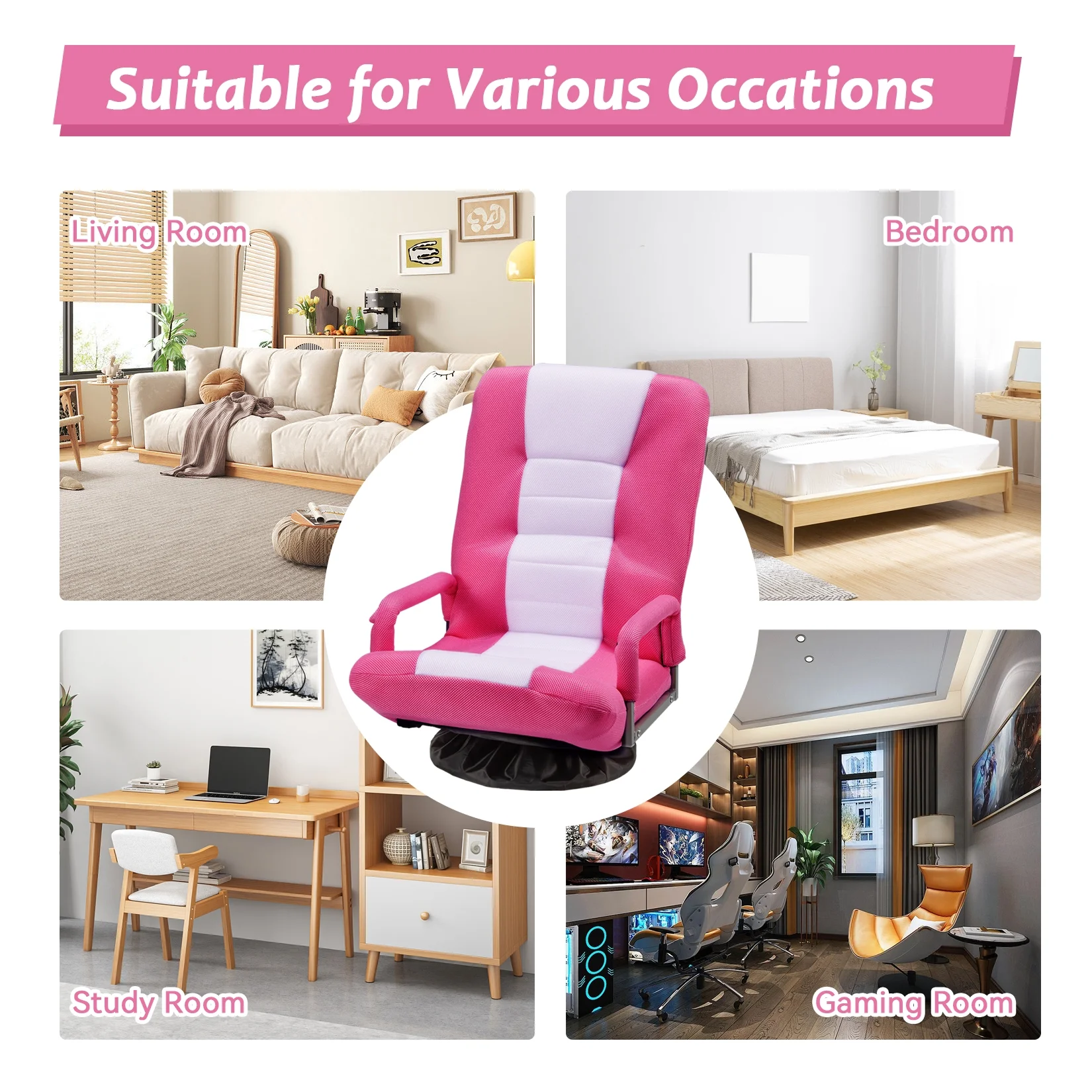 Avocahom Swivel Gaming Floor Chair w/ Armrest Handles, No Assembly gaming chair rocker, Folding Reclining Sofa w/6 Position Adjustable Backrest for Video Games, Watching TV, Reading,Blue