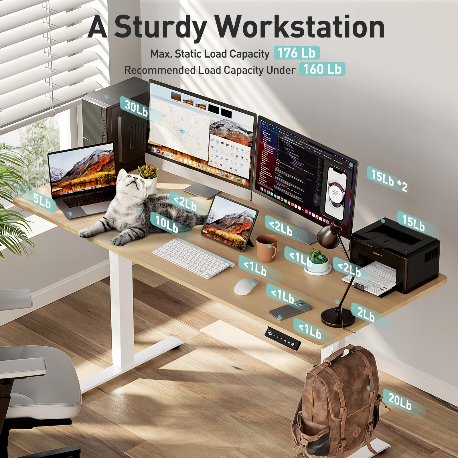 VVENACE Electric Standing Desk Height Adjustable Desk 48 inch 4 Memory Height Ergonomic Sit Stand up Desk for Home Office, White, 2 Split Boards