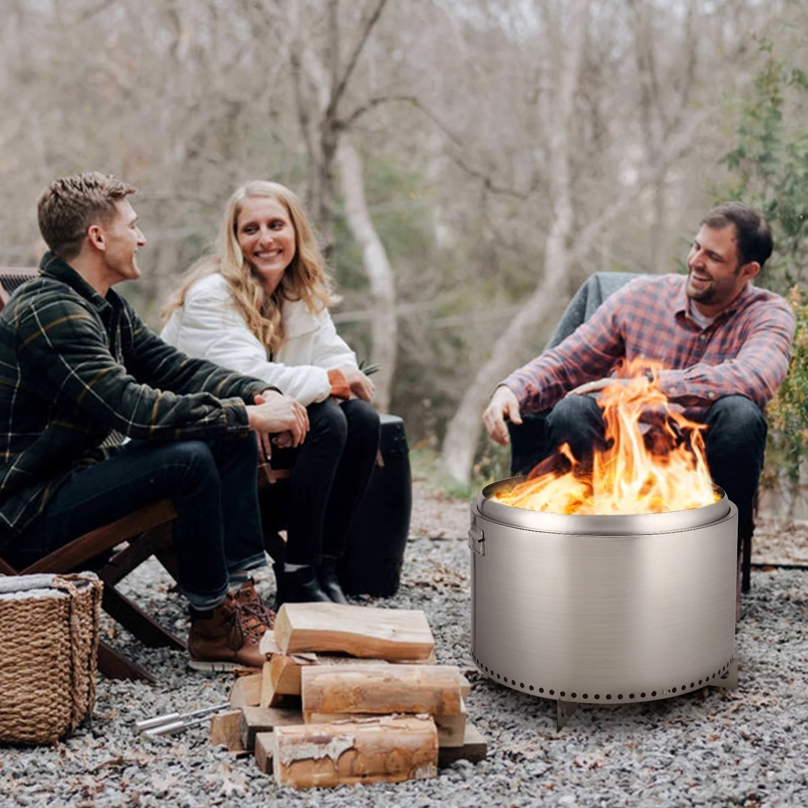 27 Inch Smokeless Fire Pit for Outdoor Wood Burning, Portable Stainless Steel Camping Stove with Stand, Unique Removable Ash Pan Design, H: 11.5 in, 26.9 lbs - Ideal for Camping