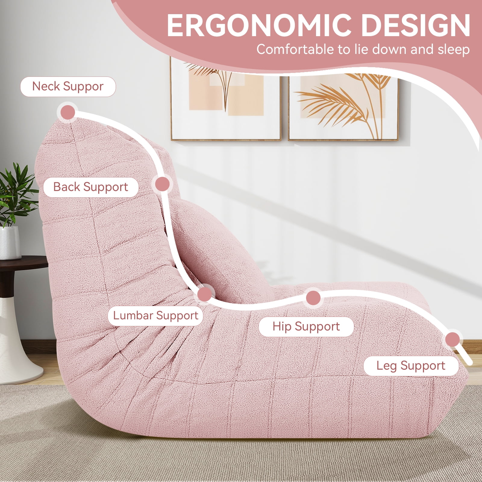 VFD Bean Bag Chairs for Adults, Beanbag Chair with Ottoman Lounge Sofa Memory Foam Comfy Reading Chair for Bedroom & Living Room, Lazy Floor Sofa Couch