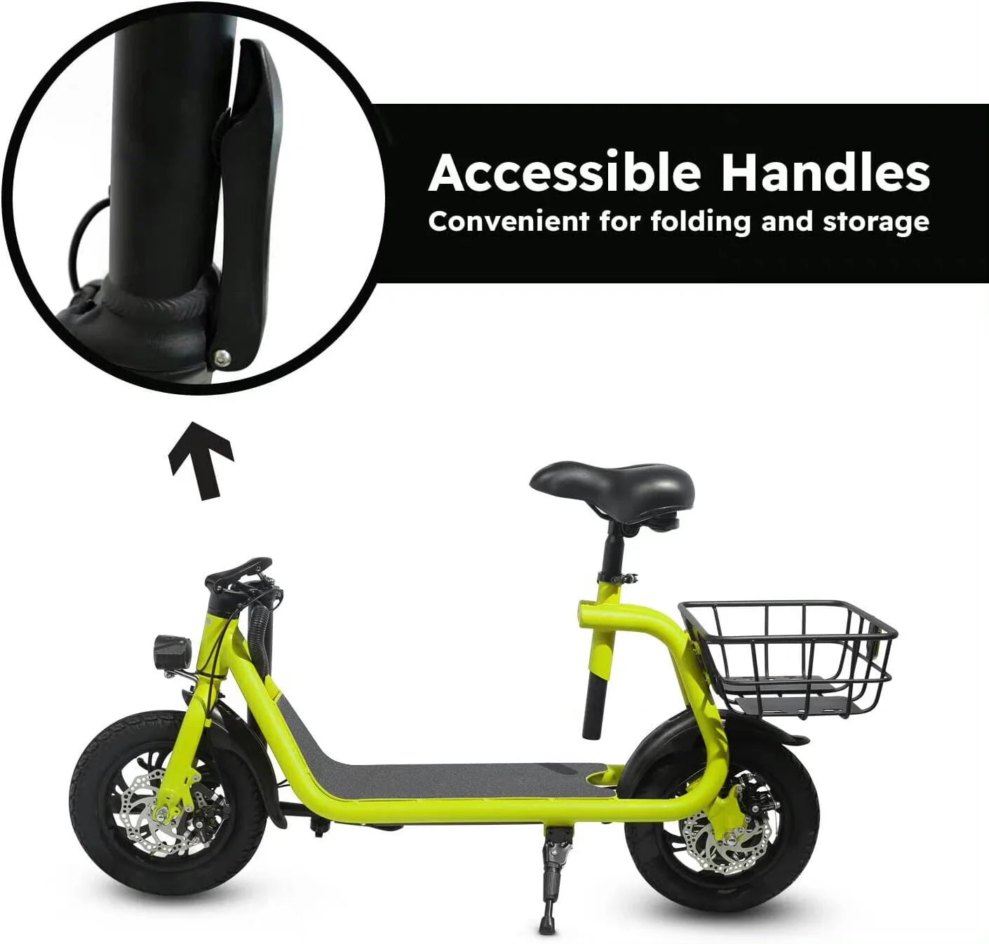 Dazone Electric Scooter Ebike, 450W 36V 12.5 Miles Long-range Battery Foldable Easy Carry Portable Design, Adult Electric Bicycle Scooter Up to 15.5 mph Commuter Scooter, 12 in Tires Off-Road, Yellow