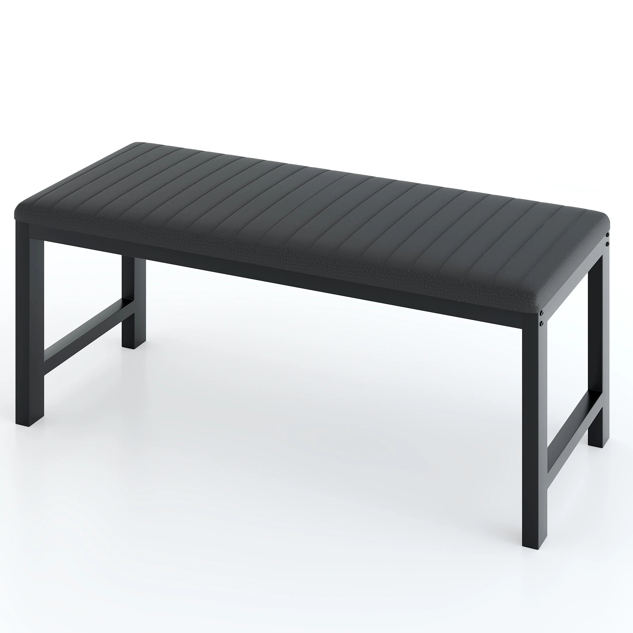 UHOMEPRO Dining Room Table Set, 3-Piece Dining Table Set with 2 Benches, Kitchen Table Set for 4 with Metal Frame, Modern Dining Room Set Furniture Set for Bar Dining Room Breakfast Nook, Black