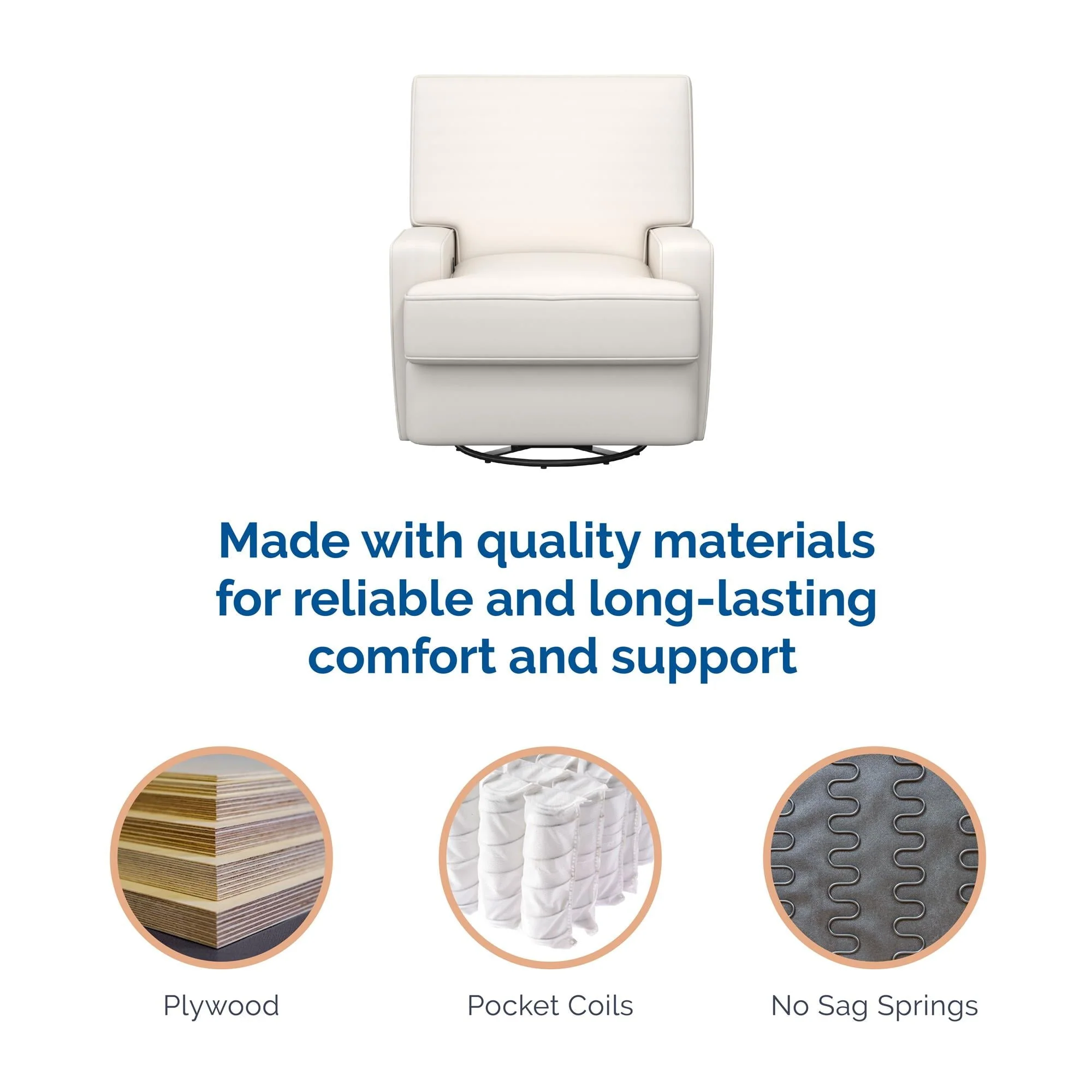 Baby Relax Rylan 4-in-1 Swivel Glider Rocker Recliner Chair, White Linen