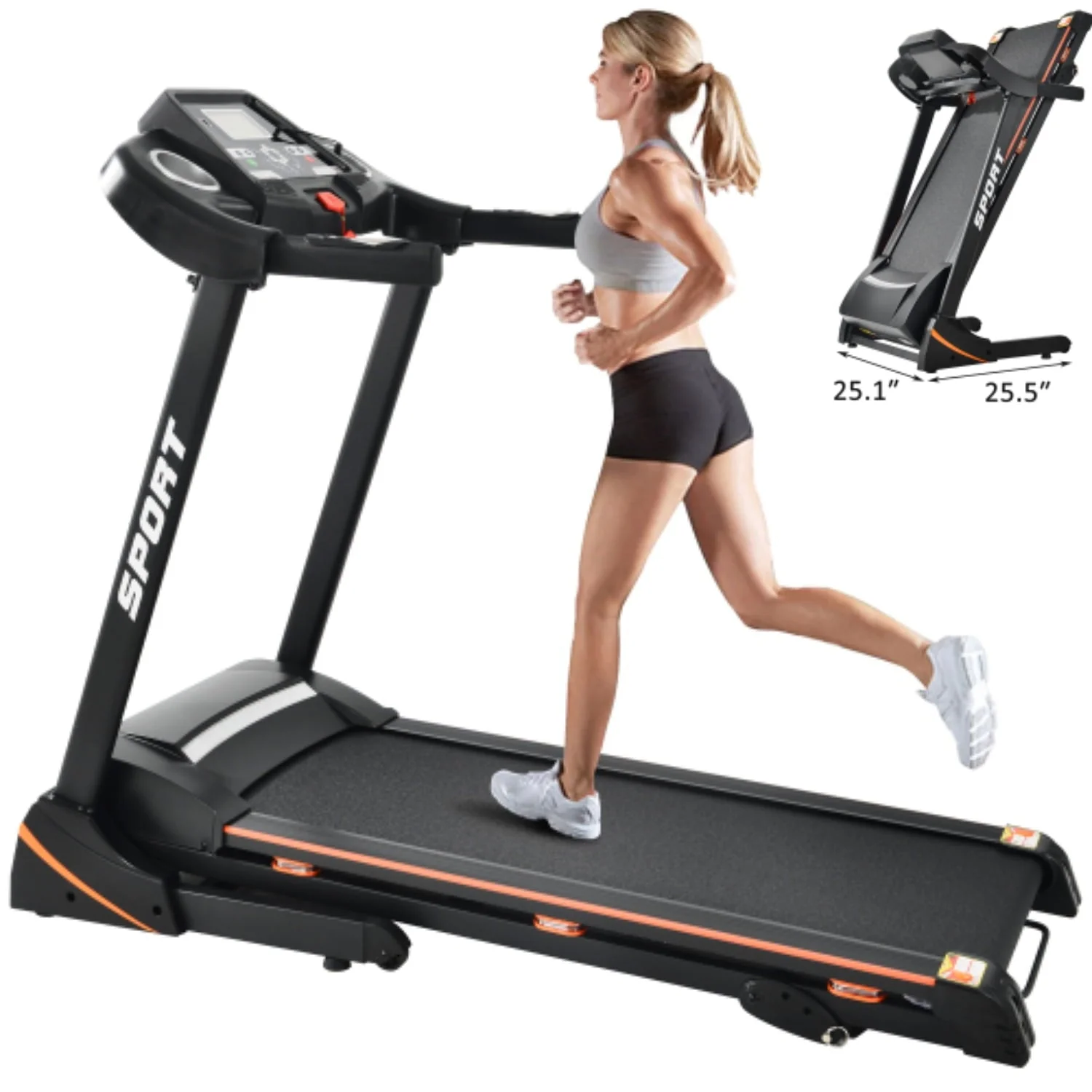 HLAiLL Folding Treadmills With Incline 330lb Capacity Running Machine with Bluetooth Speaker, Device Holder, Easy Assembly&Space-Saving for Walking, Jogging, Running