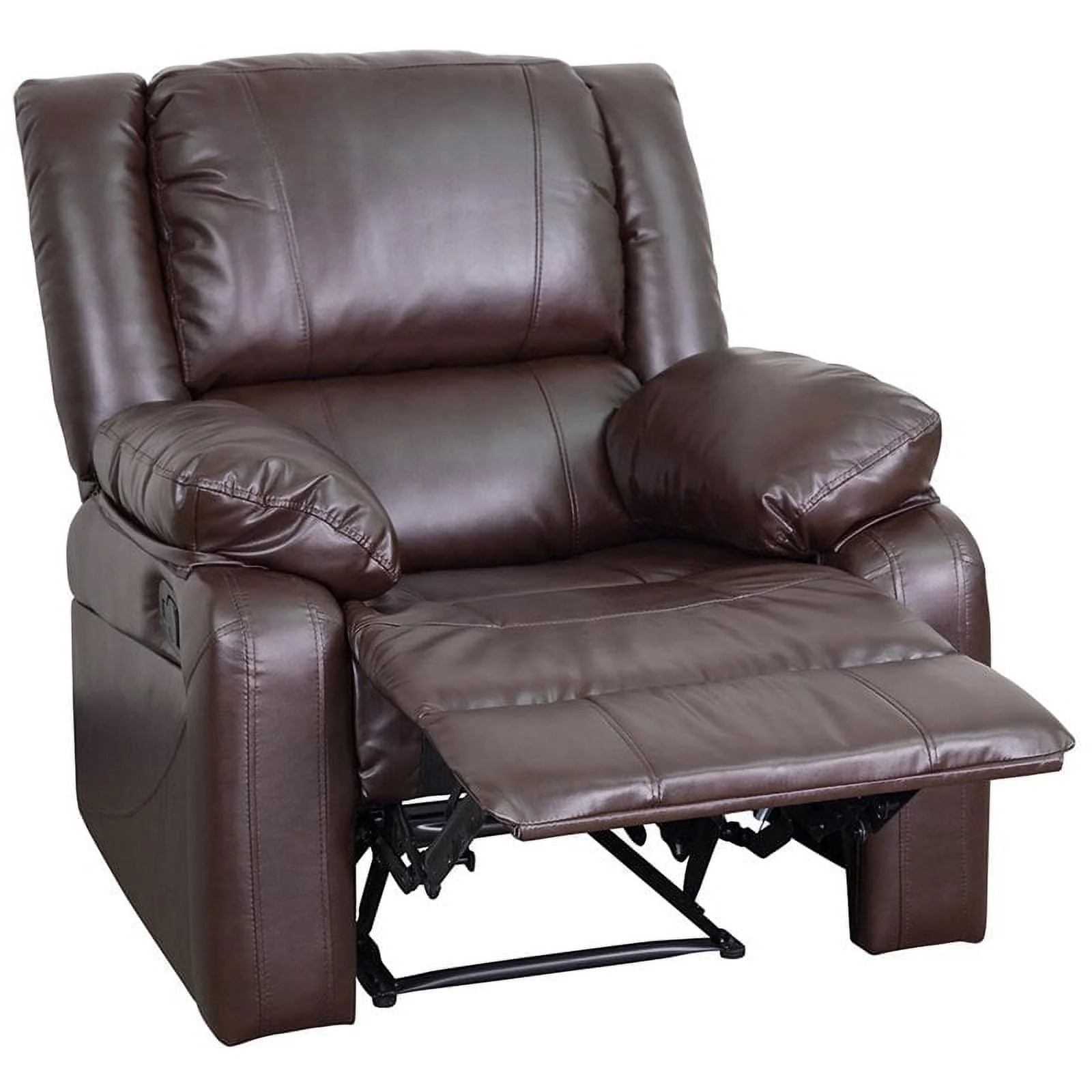 Pemberly Row Contemporary Leather Recliner with Pillow Back in Brown
