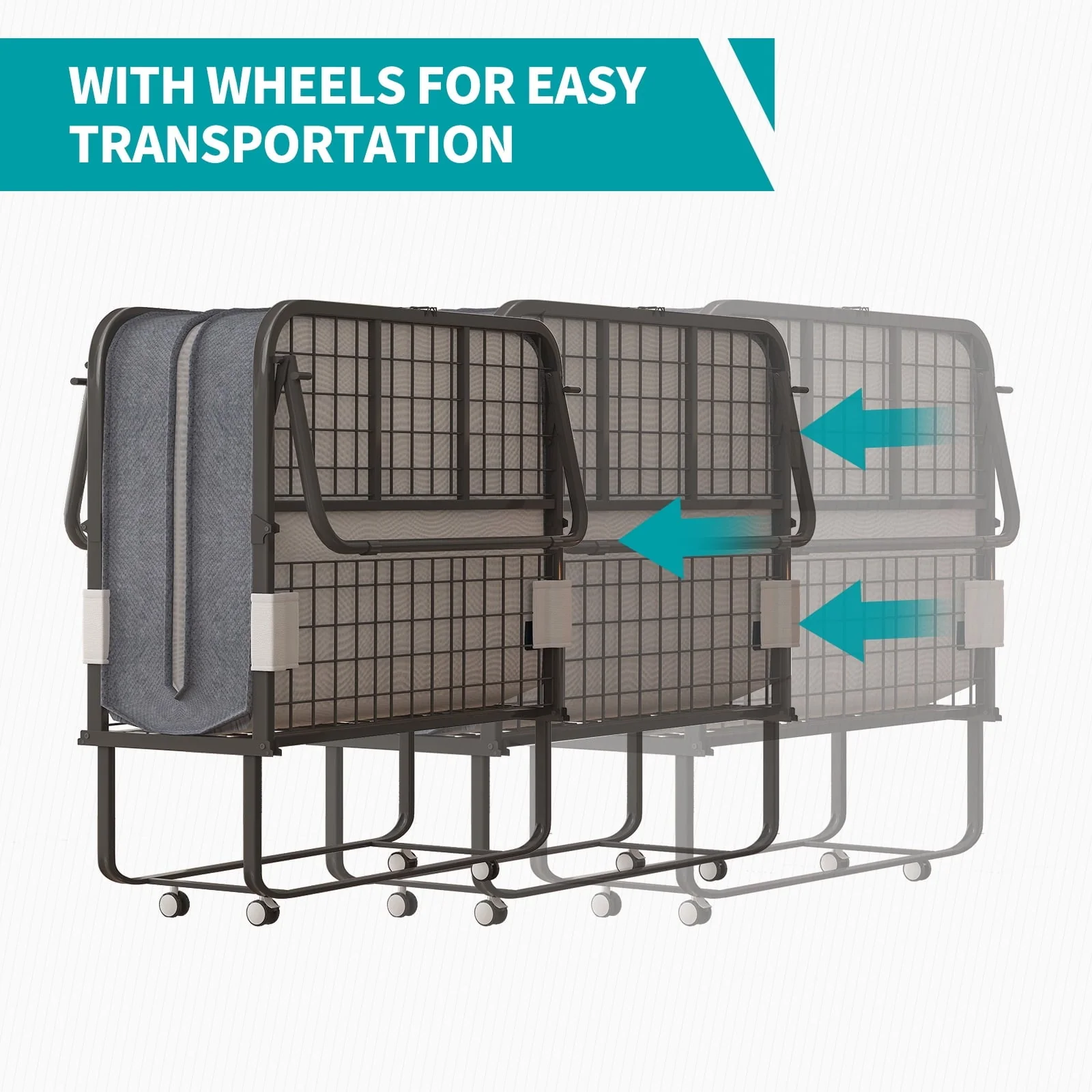 BALUS Folding Bed with Mattress for Adults, Foldable Bed with 4''Memory Foam Mattress, Portable Rollaway Guest Bed with Dustproof Bag & Baffle, Fold up Bed with Metal Frame Space Saving (Standard)