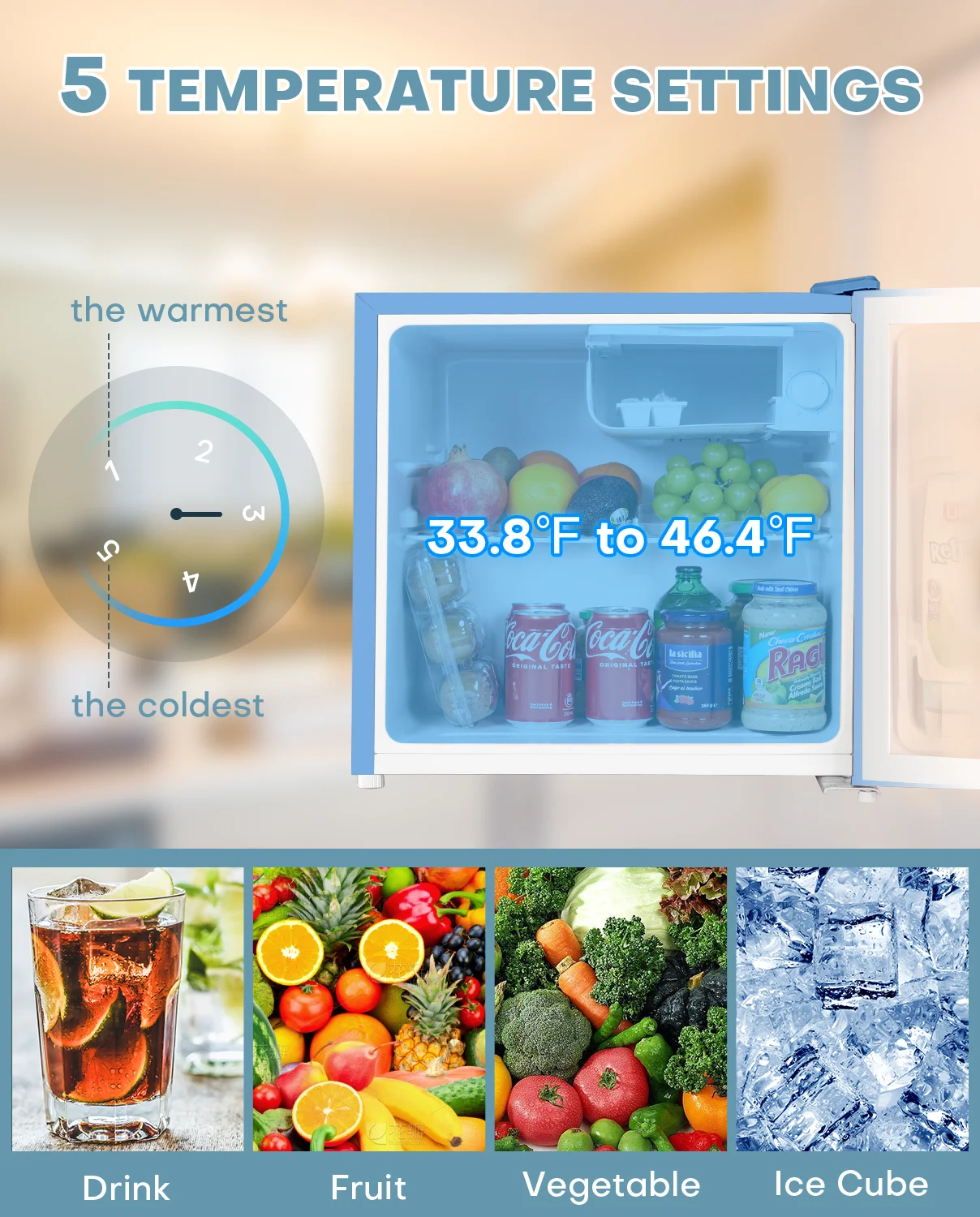 Upstreman 1.7 Cu ft Mini Fridge with Freezer Single Door Compact Refrigerator, Low Noise, Energy Saving, Adjustable Temperature, Reversible Door, for Home Office Dorm, Black FR17