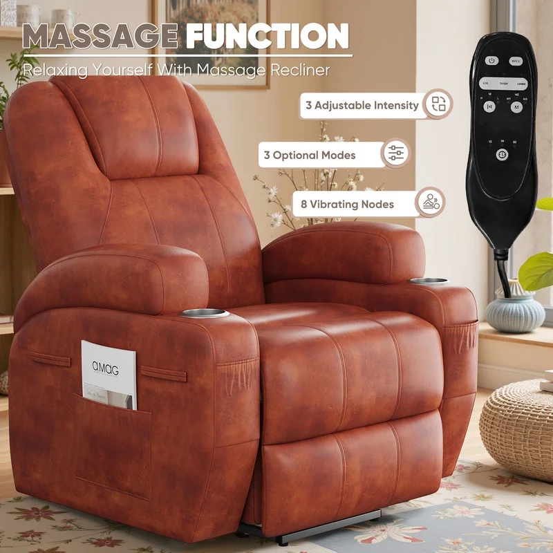 Lacoo power lift electric Massage recliner chair Oversized Single Sofa with Cup Holder for elderly,Black