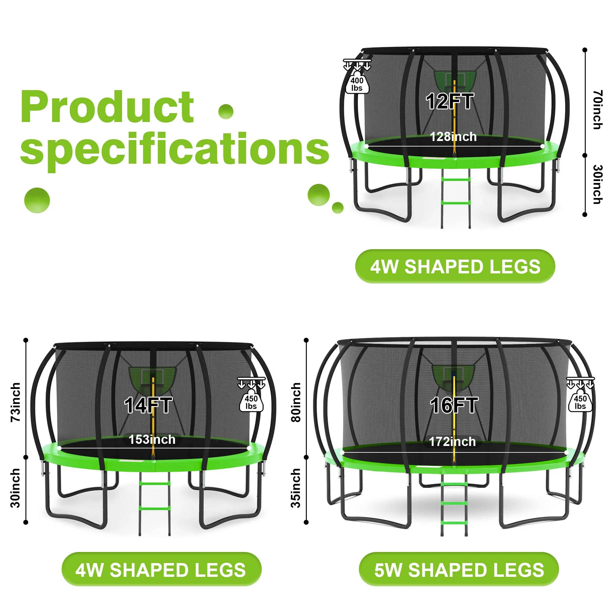 GVDV 16FT Outdoor Trampoline for Kids & Adults, Recreational Trampoline w/Ladder & Safety Net