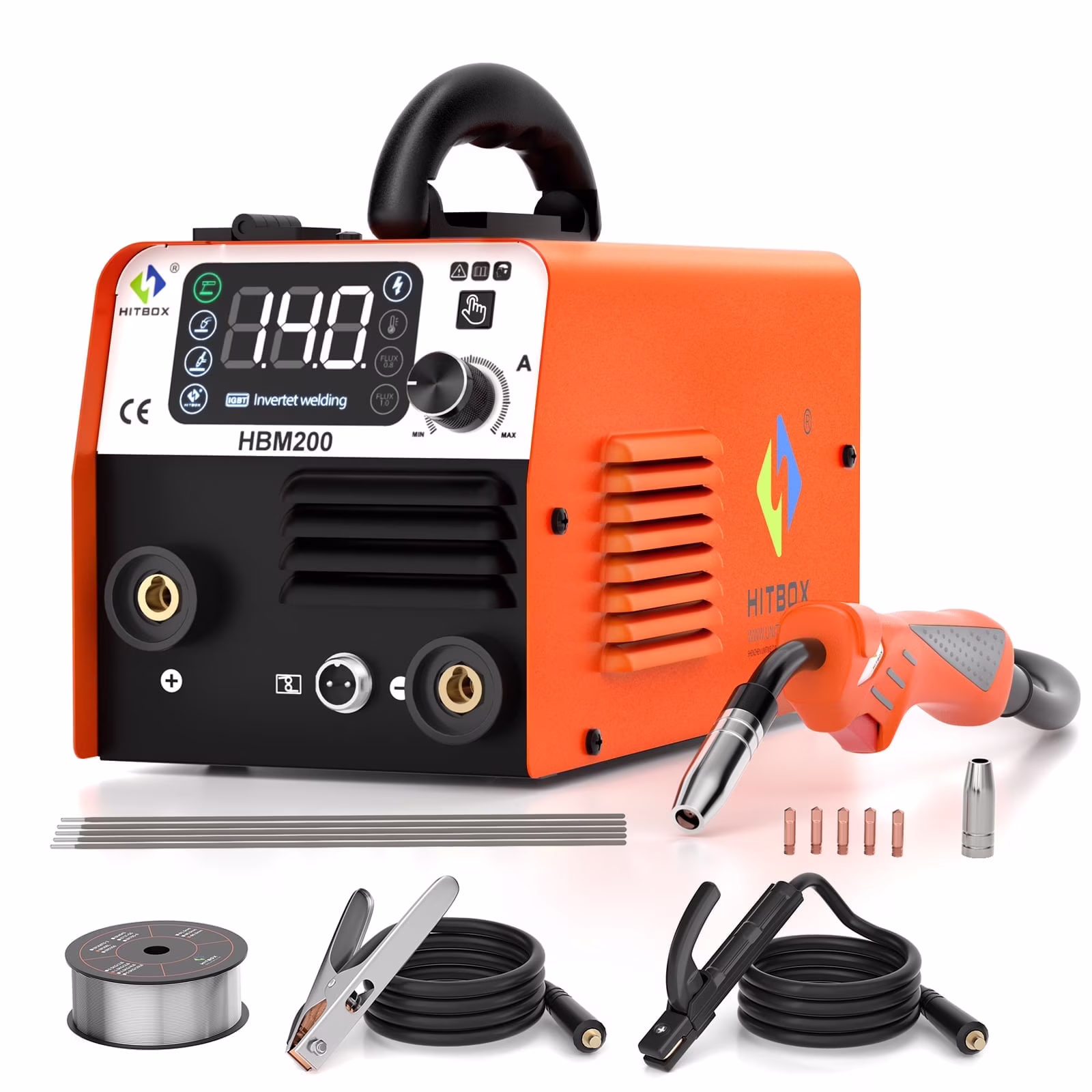 200Amp HBM200 MIG Welder 110V 2 in 1 Gasless Flux Core ARC/MMA IGBT Welding Machine
