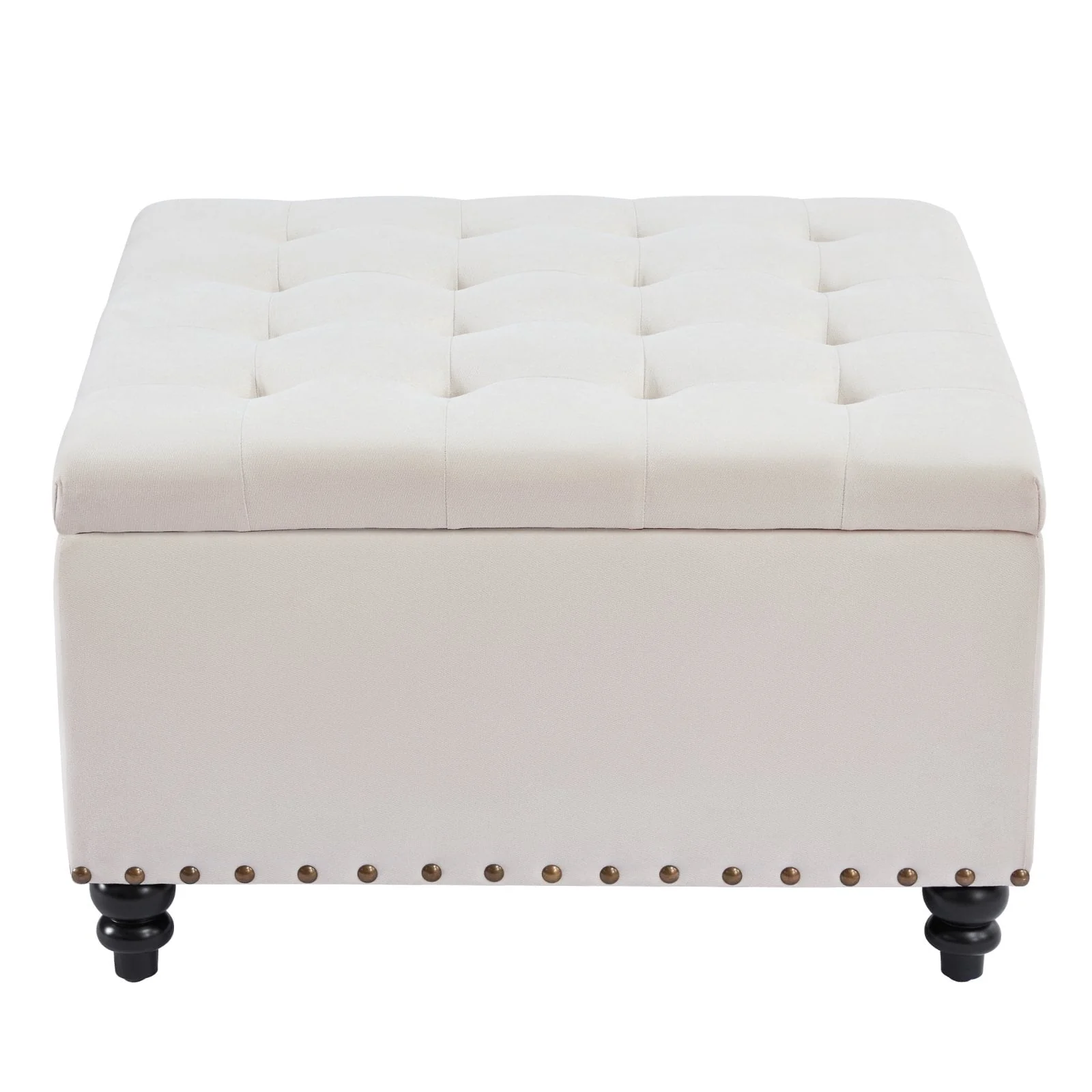 HUIMO Large Square Storage Ottoman Bench, 30-inch Wide Storage Bench Coffee Table with Tufted Oversized, for Living Room (Beige)