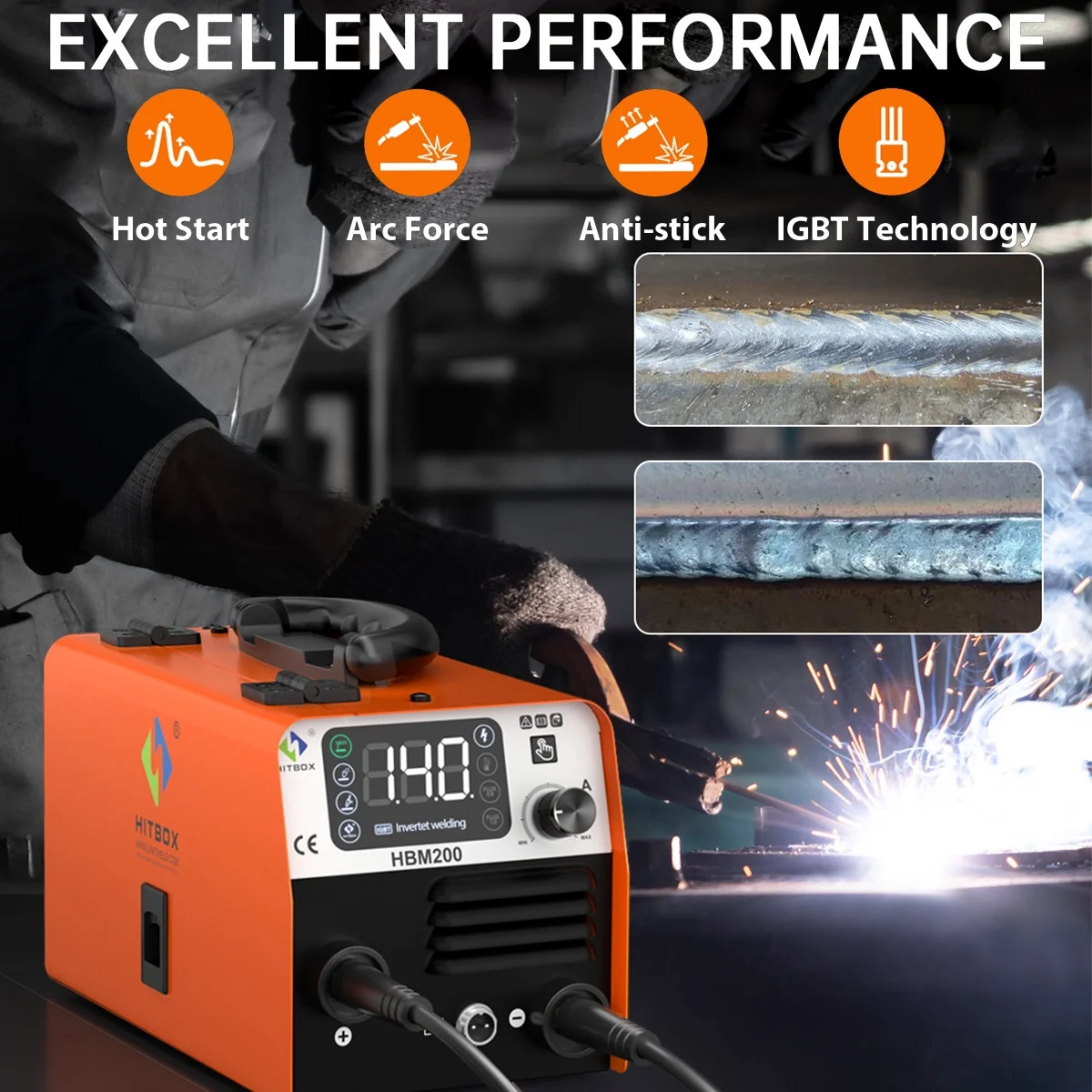 200Amp HBM200 MIG Welder 110V 2 in 1 Gasless Flux Core ARC/MMA IGBT Welding Machine