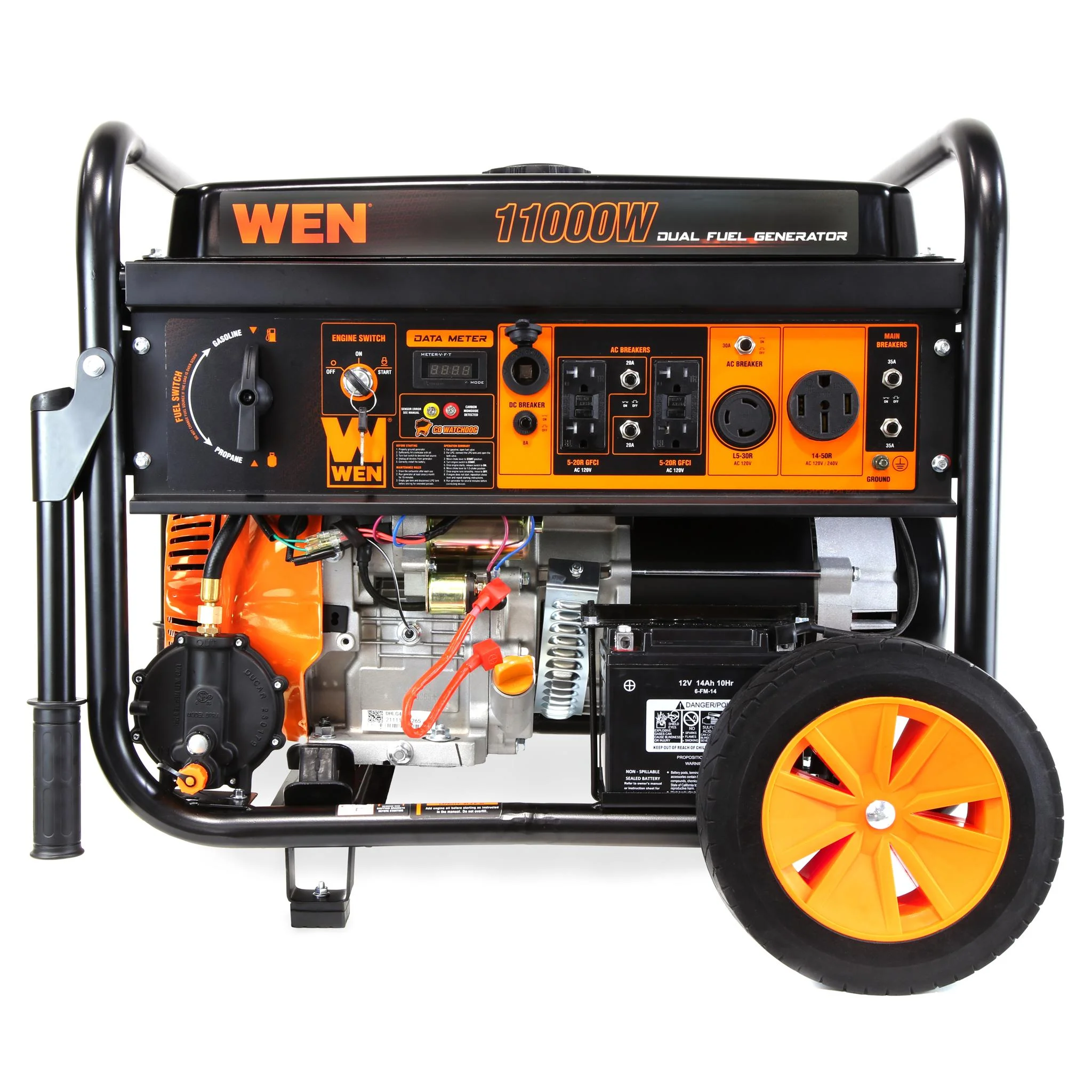 WEN 11,000-Watt 120V/240V Dual Fuel Portable Generator with Wheel Kit, Electric Start, and CO Watchdog (DF1100X)