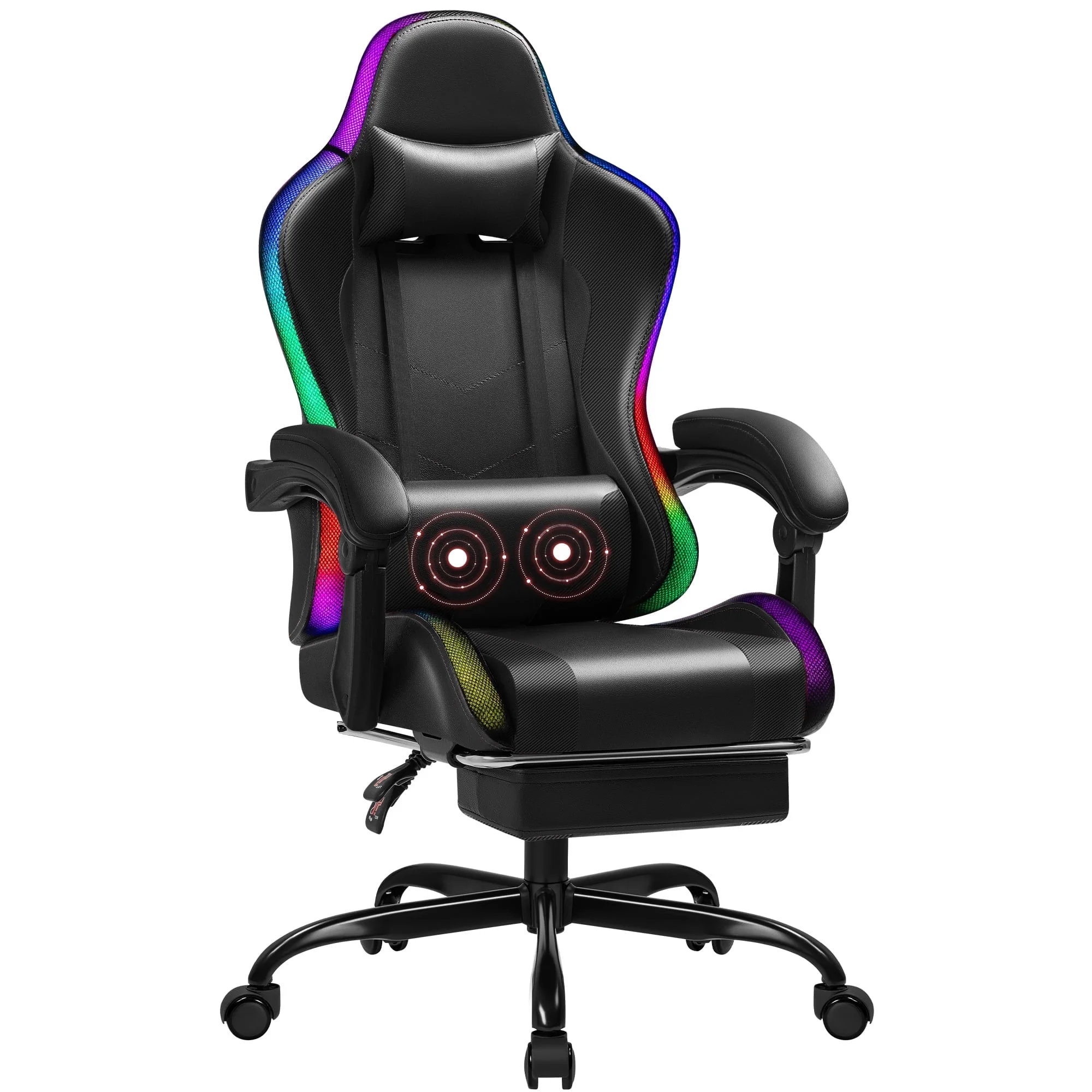 Homall RGB Gaming Chair with Massage and LED Lights Ergonomic Computer Chair with Footrest & Adjustable Lumbar Support, White